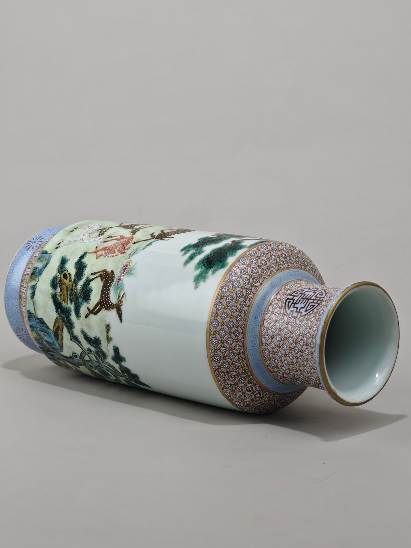 A Rare Enamel Pine and Deer Pattern Vase - 7