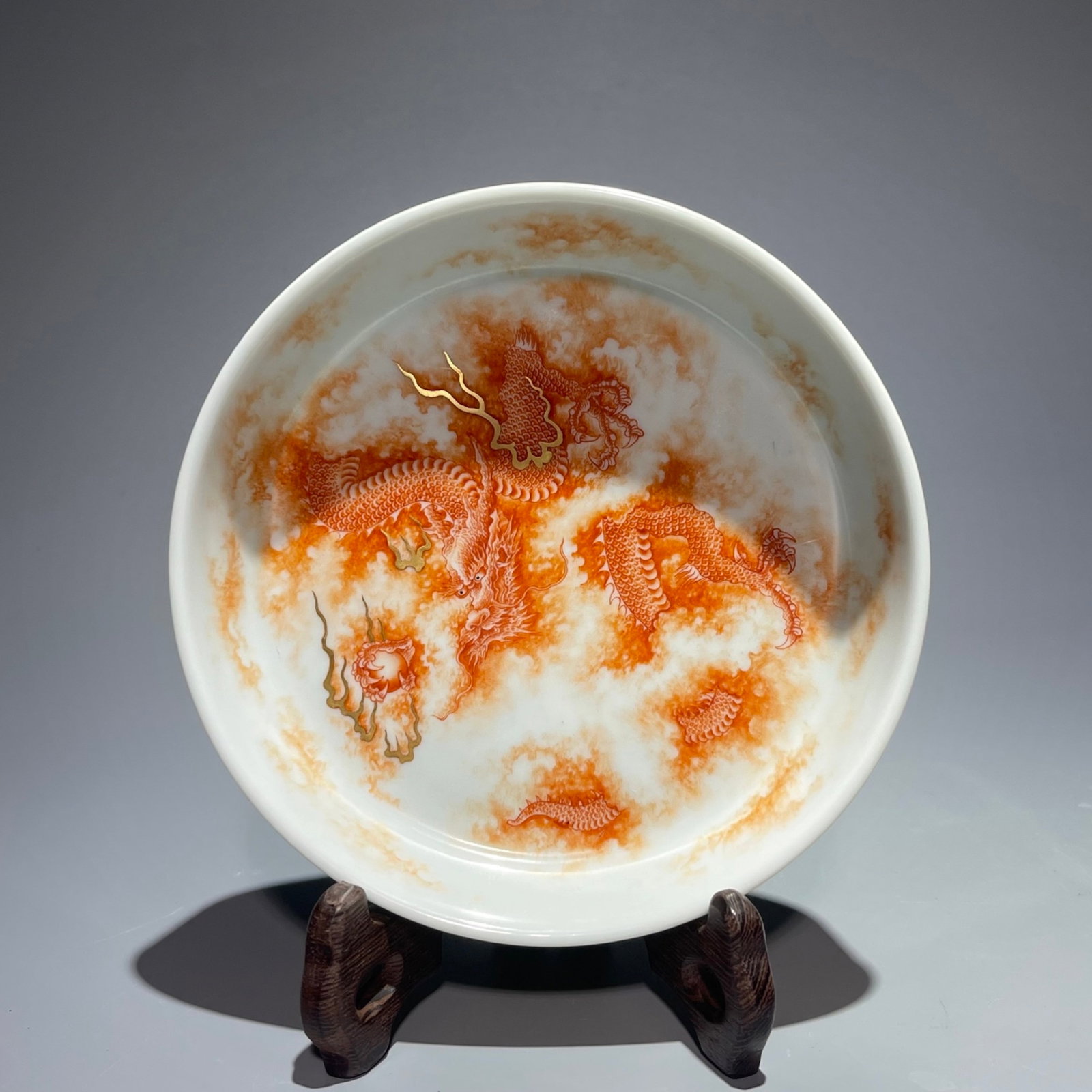 An Exquisite Yellow Glazed Iron-Red Auspicious Cloud and Dragon Pattern Brush Washer: An Exquisite Yellow Glazed Iron-Red Auspicious Cloud and Dragon Pattern Brush Washer,Qing Dynasty,China,Yongzheng Four-character Mark,Size:1.5inx5.8in