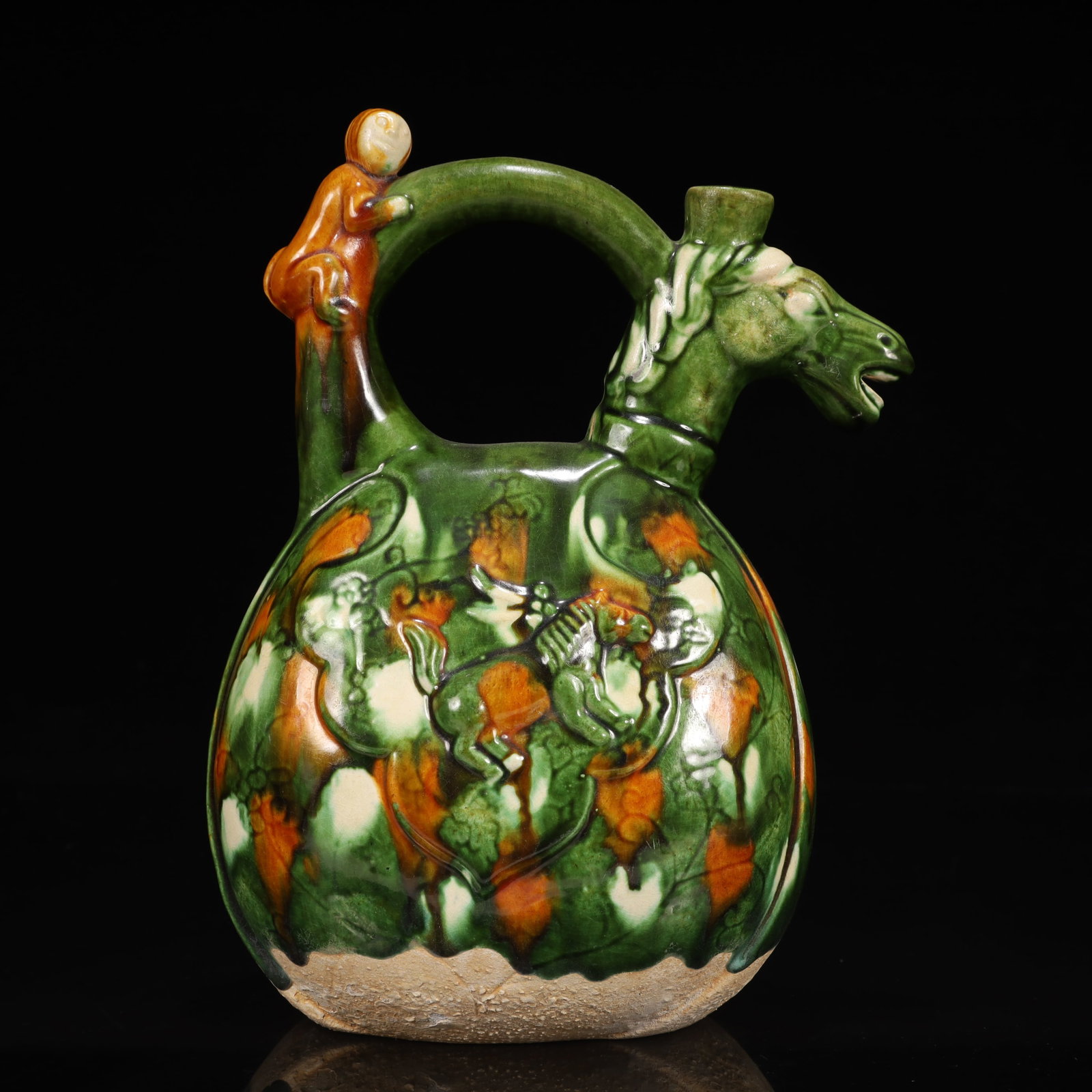 An Exquisite Tang Tri-Color Glazed Pottery Horse Pattern Ewer (1 of 15)