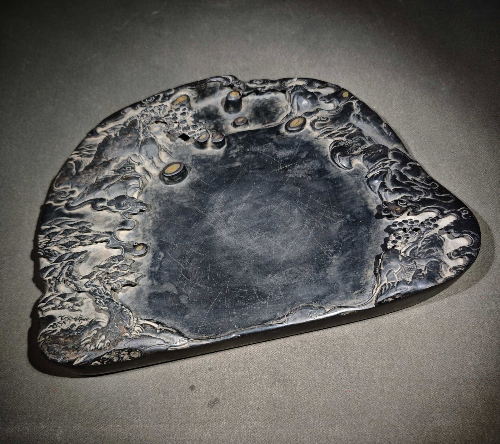 A Rare Landscape Pattern Inkstone,With Poem - 6