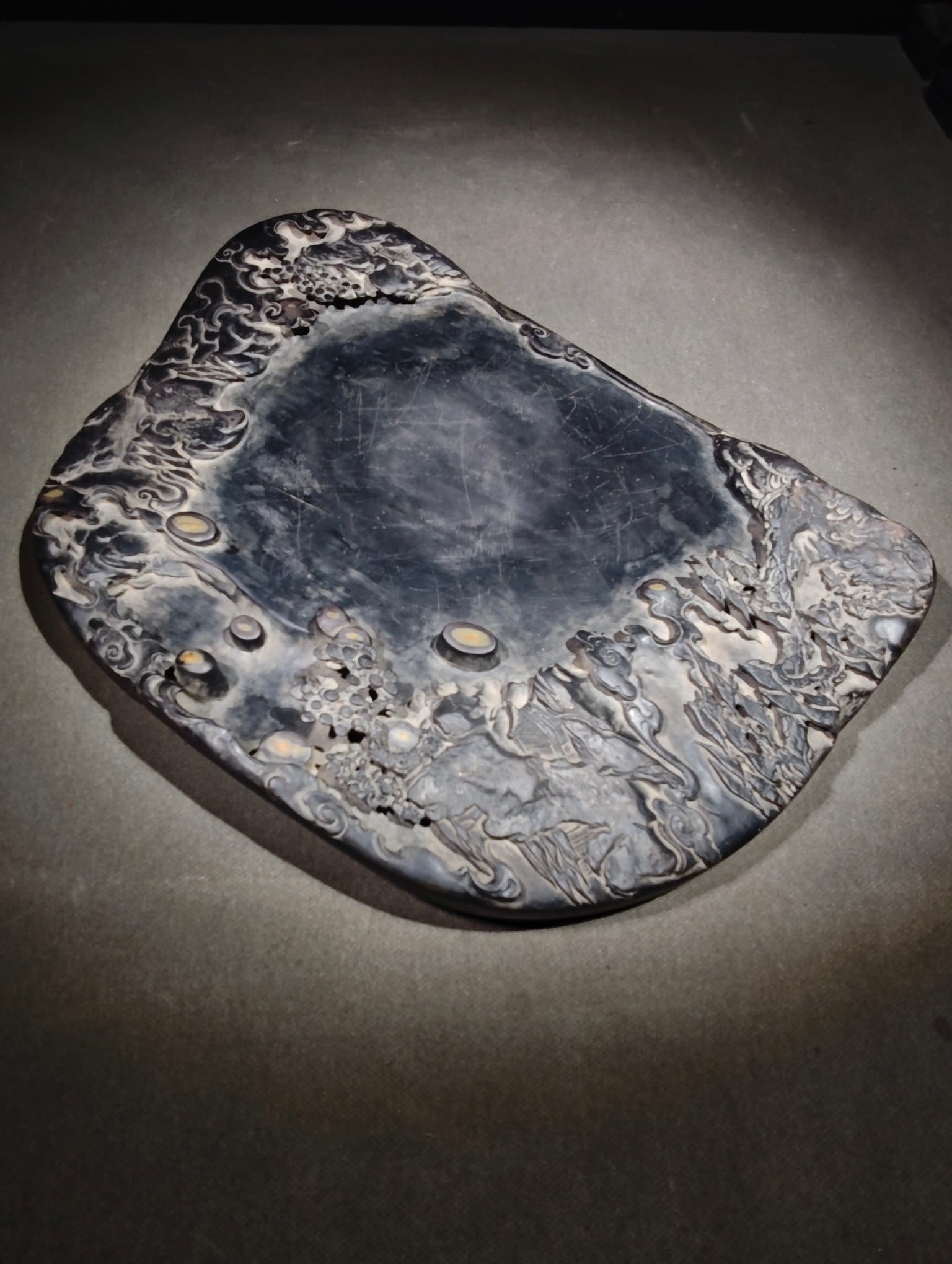 A Rare Landscape Pattern Inkstone,With Poem - 7