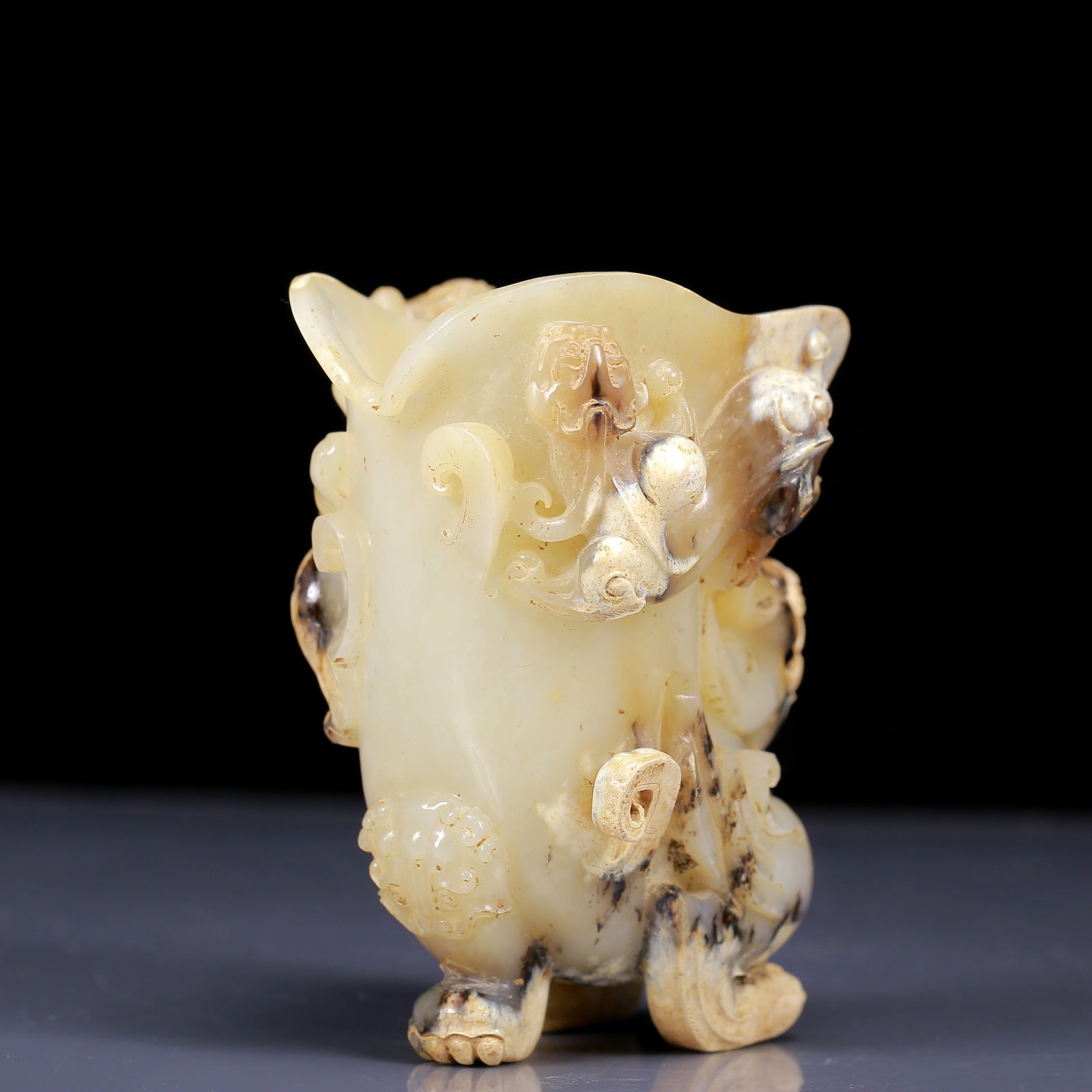 An Exquisite Yellow Jade Auspicious Beast Pattern Goblet - 5