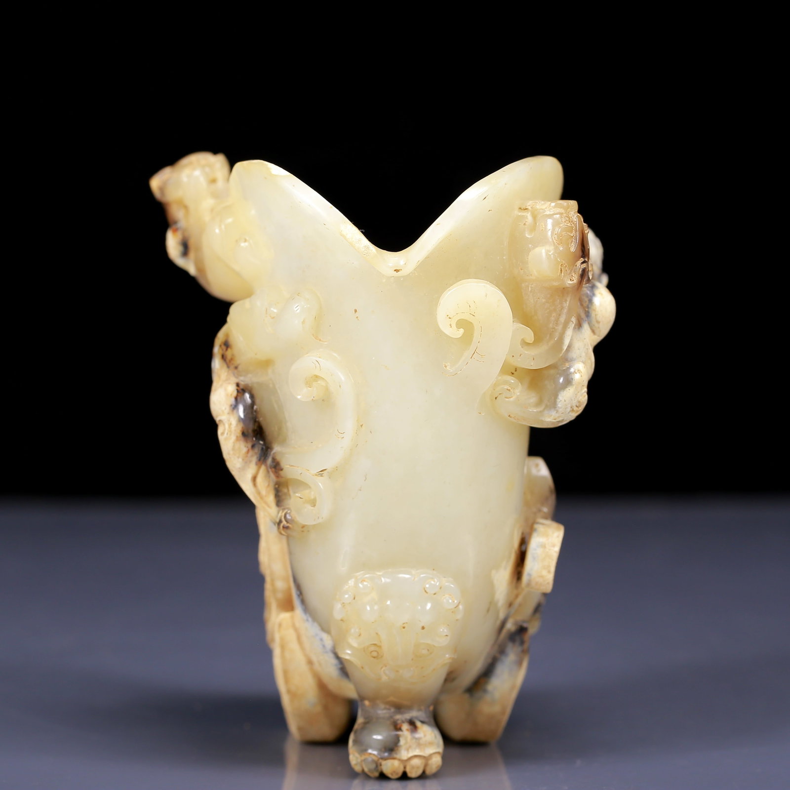 An Exquisite Yellow Jade Auspicious Beast Pattern Goblet - 6