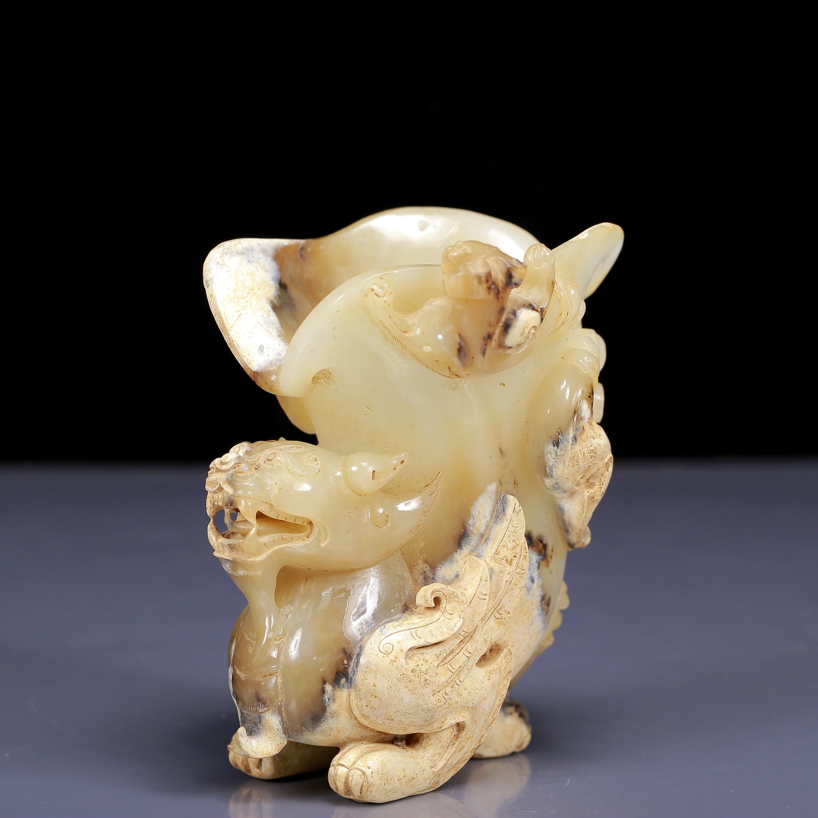 An Exquisite Yellow Jade Auspicious Beast Pattern Goblet - 9