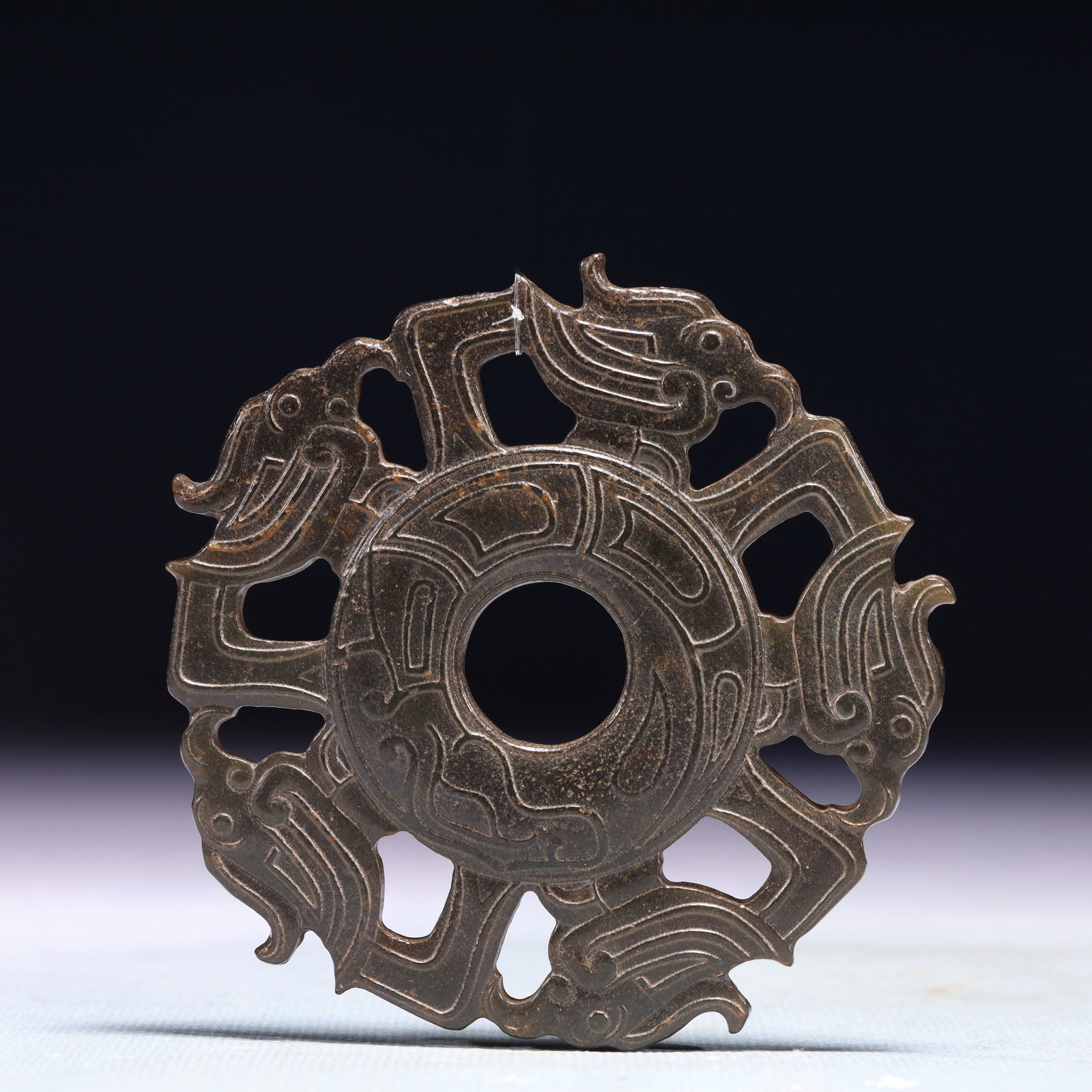 An Exquisite Archaic Jade Bird Pattern Pendant: An Exquisite Archaic Jade Bird Pattern Pendant,Ancient Time,China,Size:3.3inx0.1in,Weight:70.8g 高古玉鸟纹挂件,中国远古时期