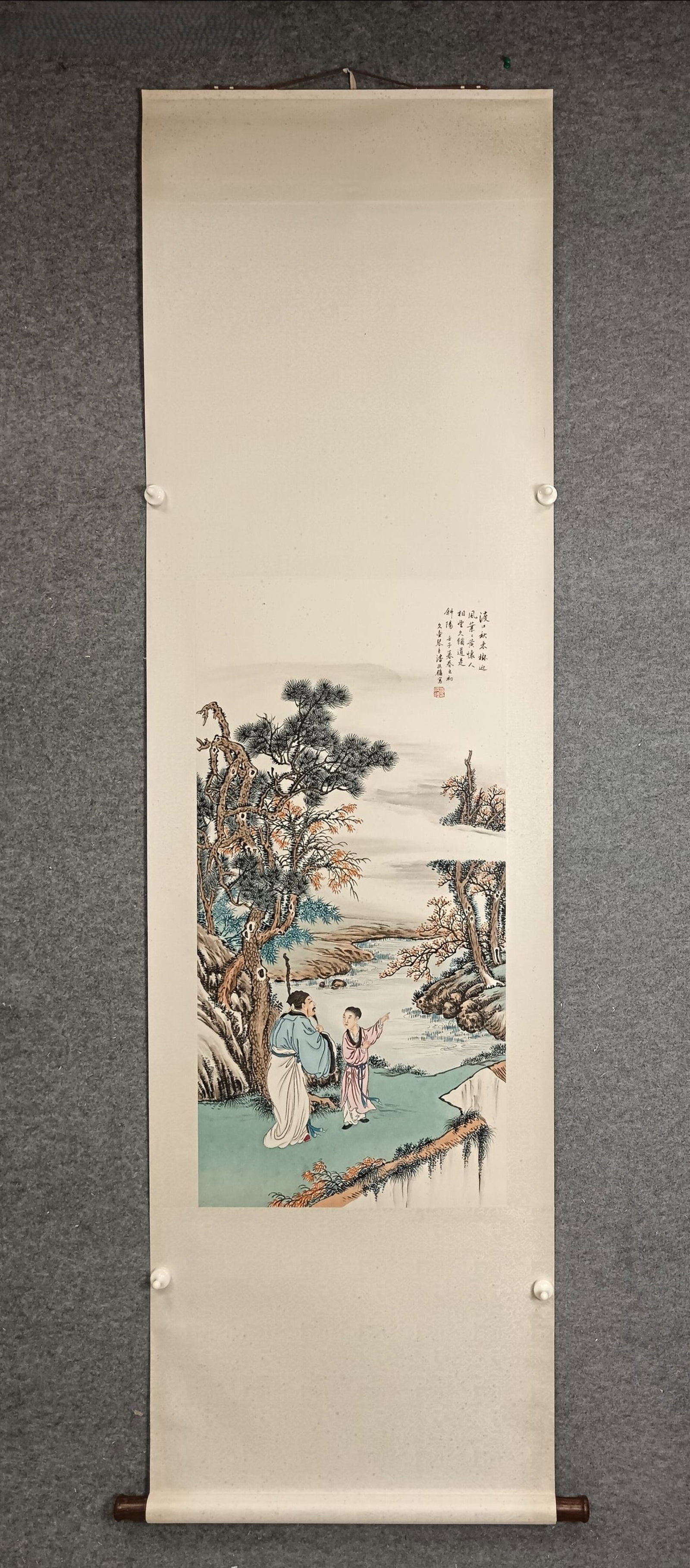 A Chinese Vertical Scroll Ink Painting of Character and Story on Paper: A Chinese Vertical Scroll Ink Painting of Character and Story on Paper,Pan Zhenyong,Size:17.7inx36.6in