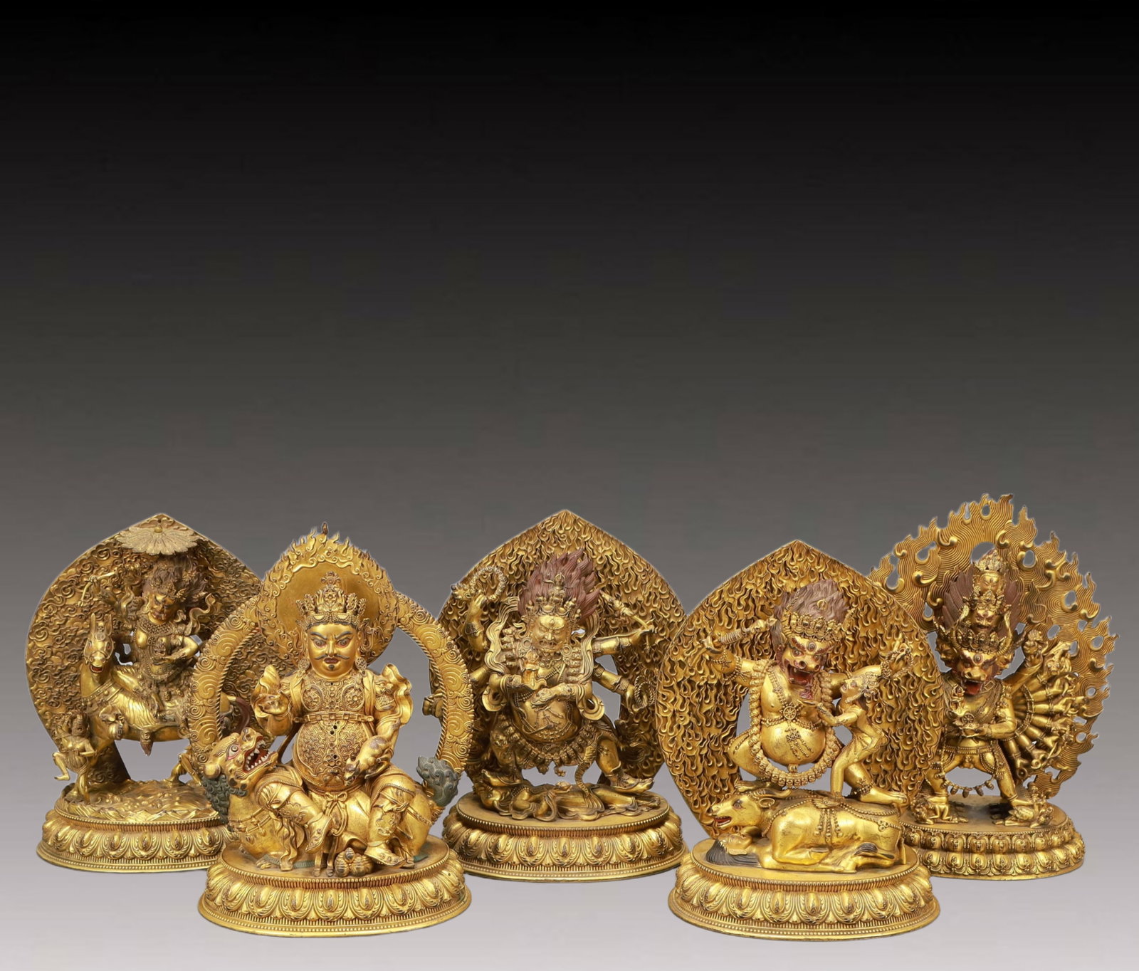 A Set of Solemn Gilt Bronze Statue of Mammon: A Set of Solemn Gilt Bronze Statue of Mammon,Ming Dynasty, China,Size:7.1inx4.3inx10.2in,Total Weight:14450g