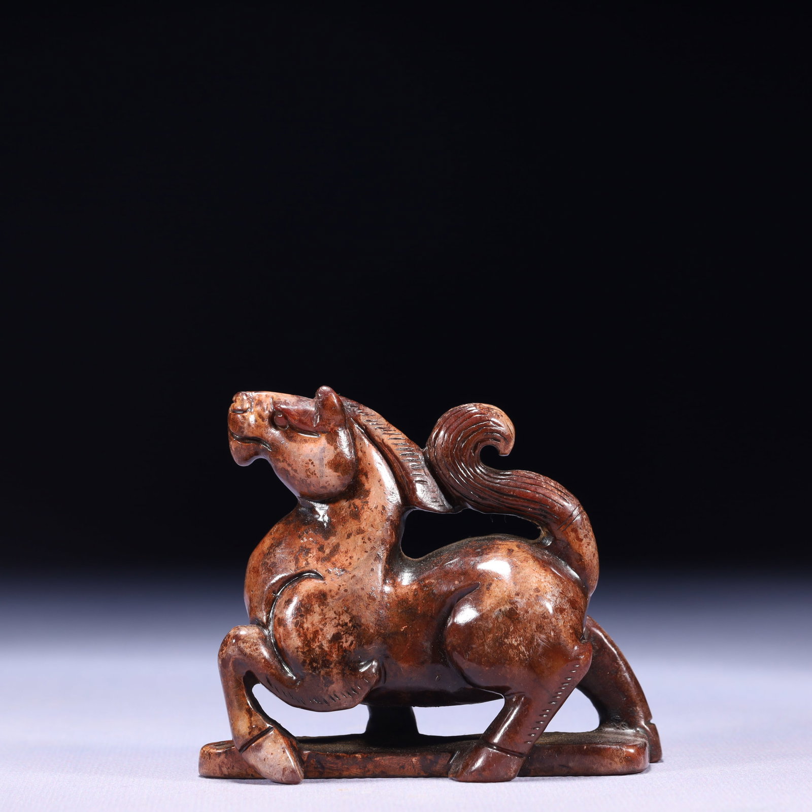 An Exquisite Archaic Jade Horse Ornament: An Exquisite Archaic Jade Horse Ornament,Ancient Time,China,Size:3.3inx1.6inx3in,Weight:223g 高古玉骏马摆件,中国远古时期