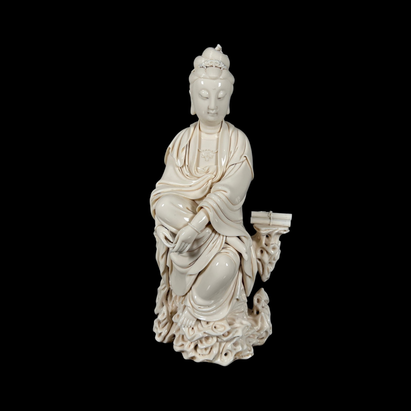 A Solemn Blance-De-Chine Statue of Avalokitesvara: A Solemn Blance-De-Chine Statue of Avalokitesvara,Ming Dynasty,China,He Chaozong Mark,Size:16.1in