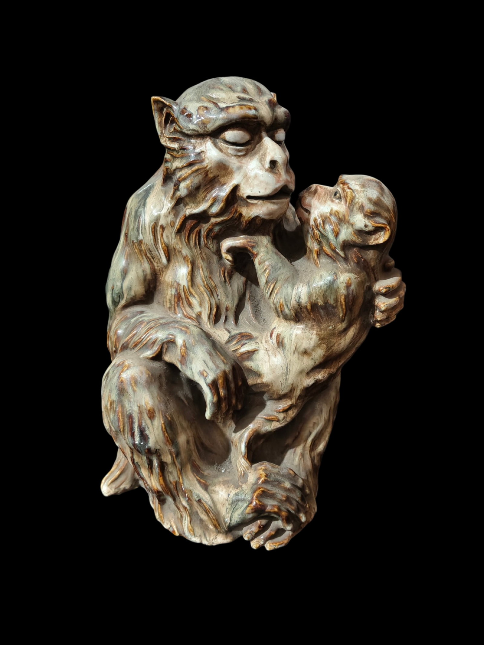A Rare Shiwan yao Monkey Ornament: A Rare Shiwan yao Monkey Ornament,Qing Dynasty,China,Size:12.2inx9.1inx15in 石湾窑猴子摆件,中国清代