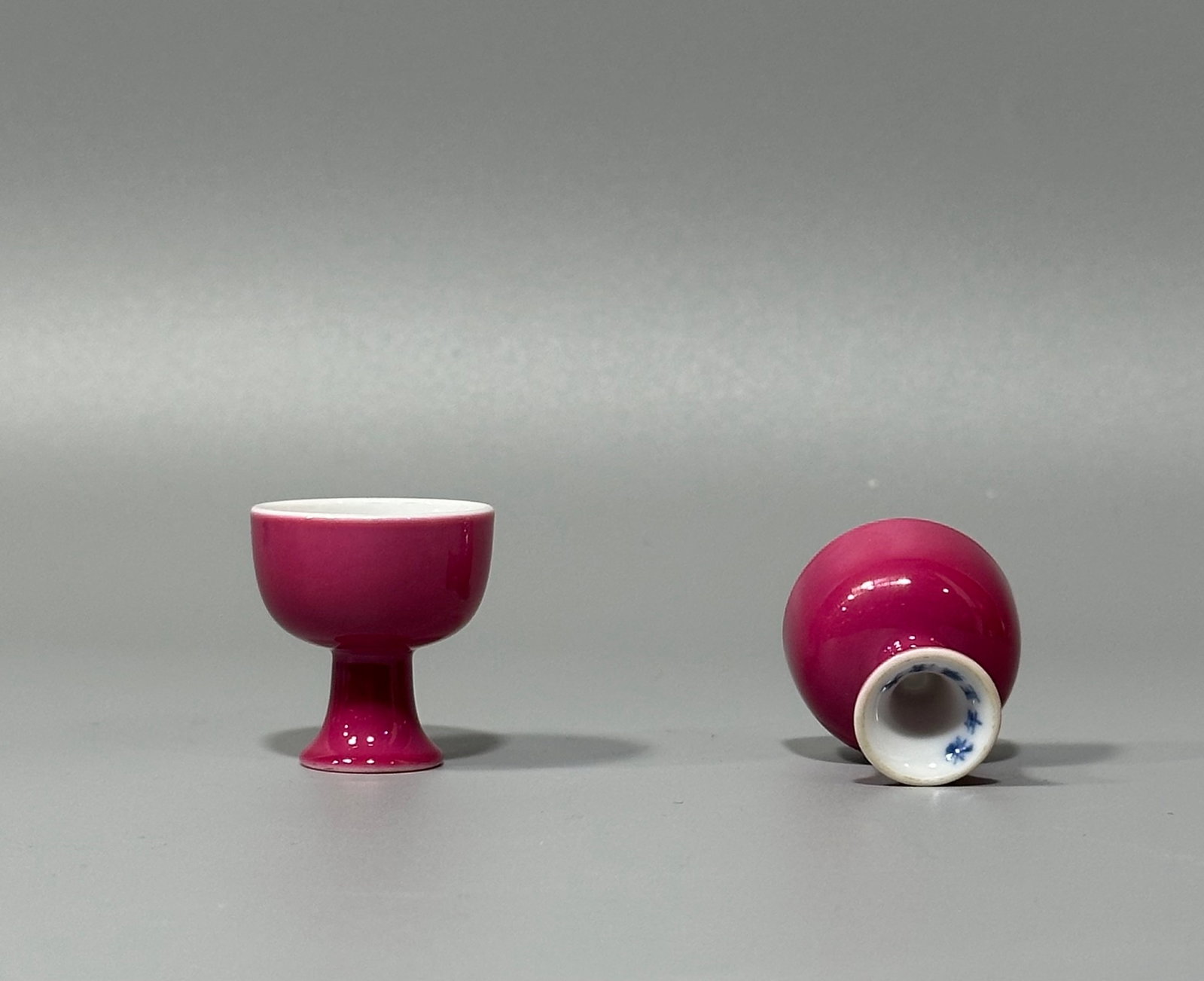 A Pair of Exquisite Ruby Red-Glazed Stem Cups - 3
