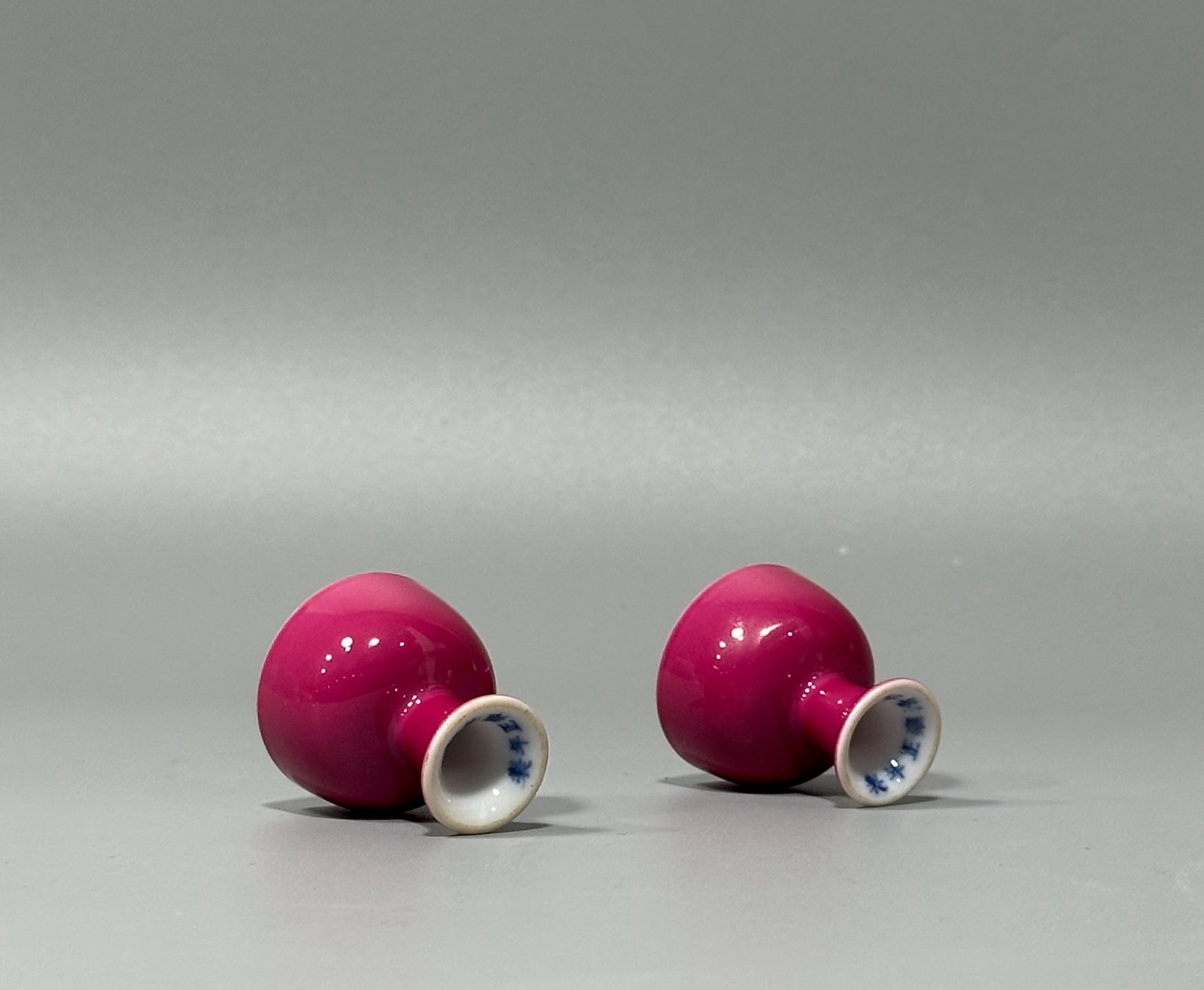 A Pair of Exquisite Ruby Red-Glazed Stem Cups - 4