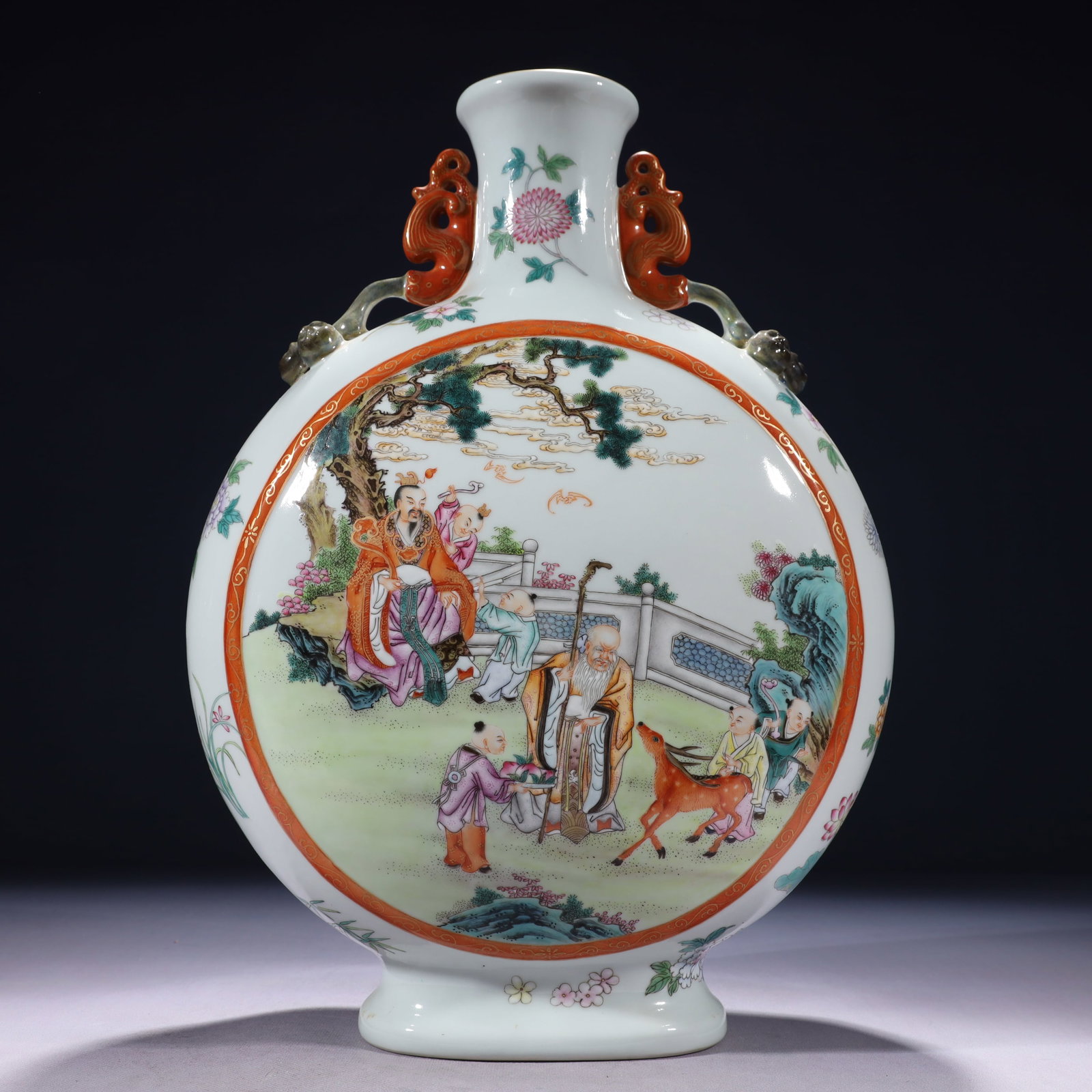 A Rare Famille-Rose Painted Gold Character and Story Pattern Double-Ears Vase,with poem: A Rare Famille-Rose Painted Gold Character and Story Pattern Double-Ears Vase,with poem,Qing Dynasty,China,Qianlong Six-character Mark,Size:11.8inx5.5inx16.5in,Weight:5450g