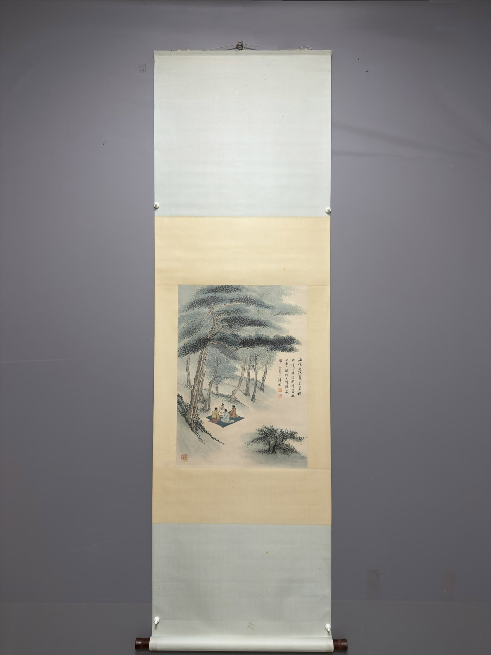 A Chinese Vertical Scroll Ink Painting of Landscape and Figure on Paper: A Chinese Vertical Scroll Ink Painting of Landscape and Figure on Paper,Pu Ru,Size:26inx18.1in 一幅中国水墨山水人物画立轴,