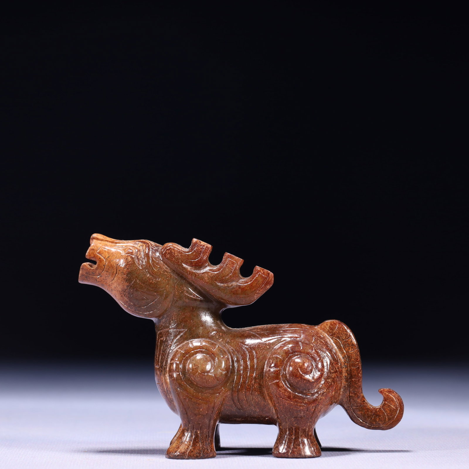 An Exquisite Archaic Jade Deer Ornament: An Exquisite Archaic Jade Deer Ornament,Ancient Time,China,Size:4.7inx1.6inx3in,Weight:314g 高古玉鹿摆件,中国远古时期