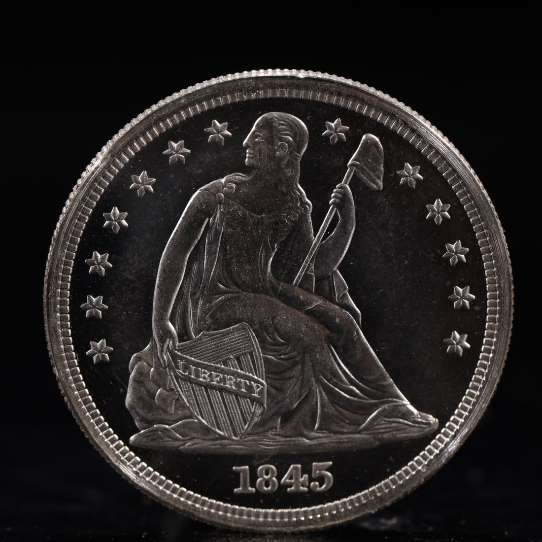 USA One Dollar 1845 Coin: American coin. IN GOD WE TRUST / LIBERTY / 1845 / UNITED STATES OF AMERICA / ONE DOL. Weight:26.9g.