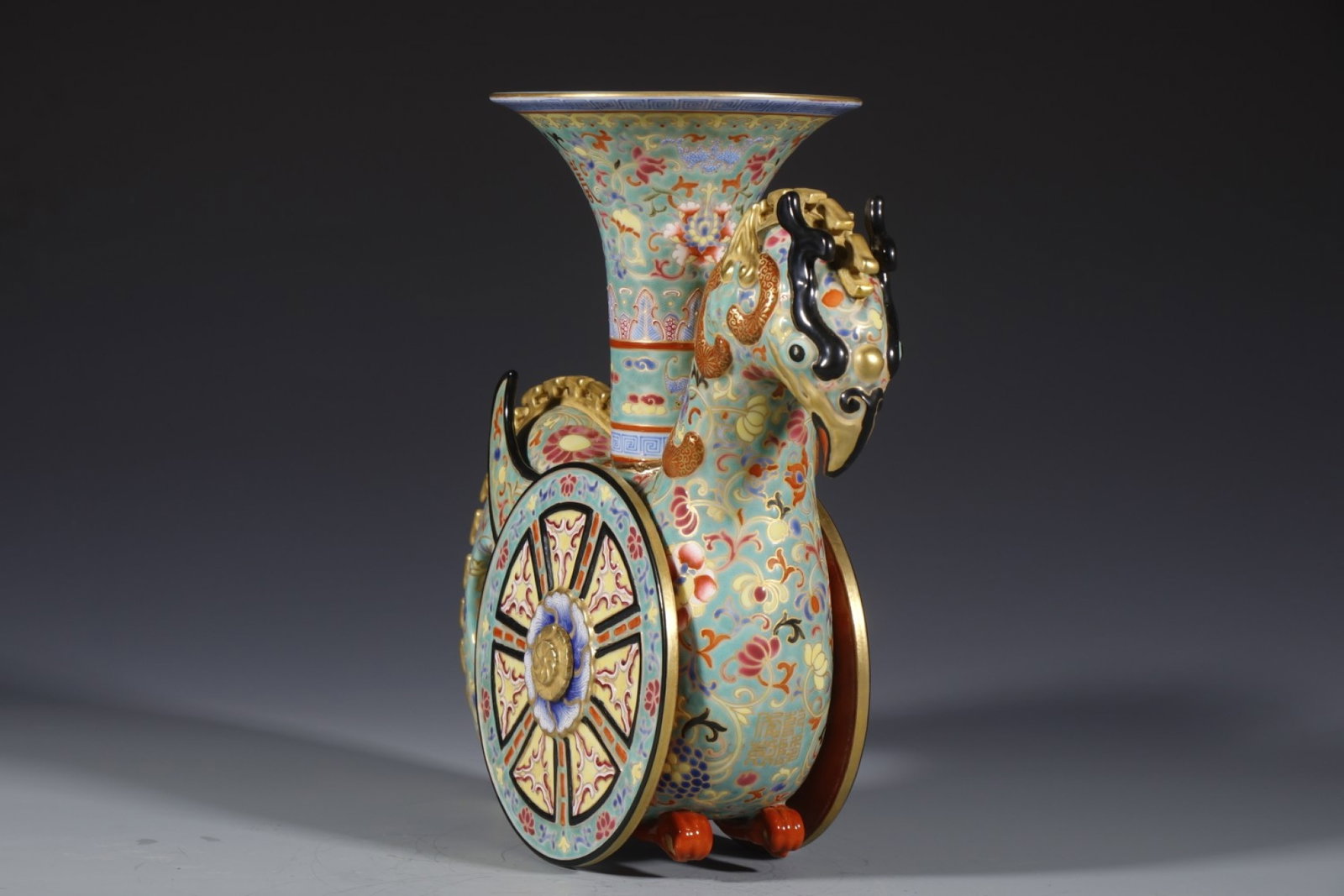 An Exquisite Enamel Lotus Pattern Phoenix Cup: An Exquisite Enamel Lotus Pattern Phoenix Cup,Qing Dynasty,China,Qianlong Four-character Mark,Size:9.8inx5.9in