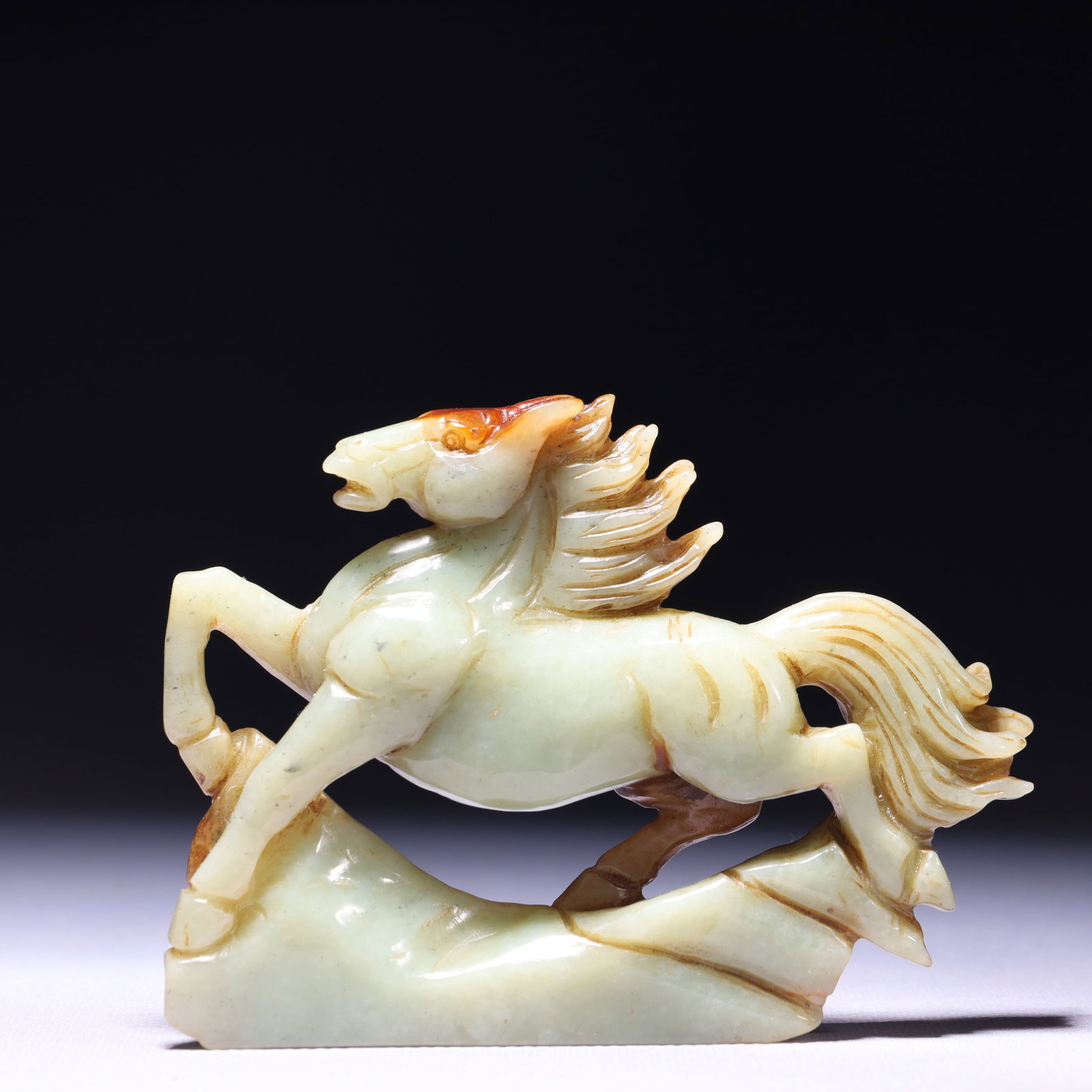 An Exquisite Green Jade Horse Ornament: An Exquisite Green Jade Horse Ornament,Qing Dynasty,China,Size:4.7inx0.8inx3.5in,Weight:254g 青玉骏马摆件,中国清代