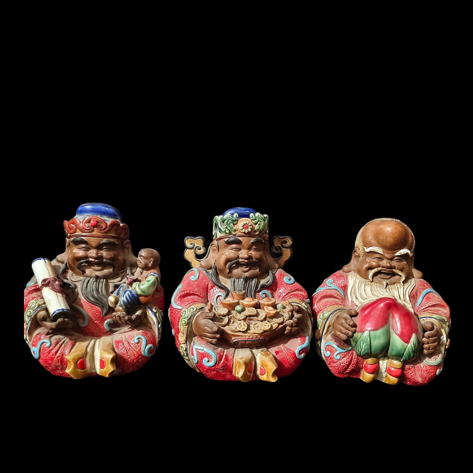 A Set of Fine Shiwan yao Figure Ornaments: A Set of Fine Shiwan yao Figure Ornaments,Qing Dynasty,China,With Mark,Size:9.1inx7.5inx9.4in