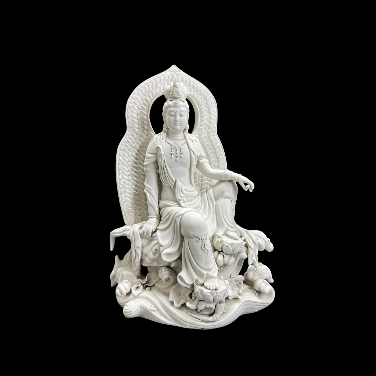 A Solemn Blance-De-Chine Statue of Avalokitesvara: A Solemn Blance-De-Chine Statue of Avalokitesvara,Ming Dynasty,China,He Chaozong Mark,Size:17.7in