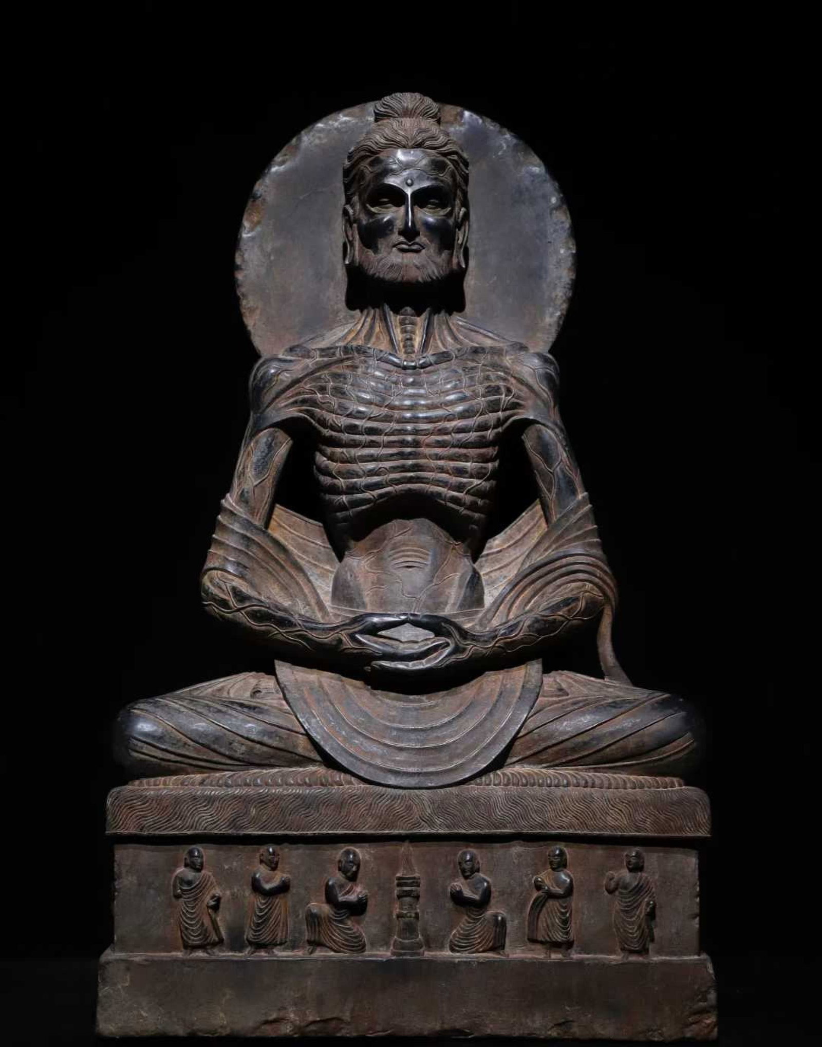 A Solemn Schistose Statue of Gandhara: A Solemn Schistose Statue of Gandhara,N.Qi,China,Size:39.4inx23.6inx7.1in 片岩石犍陀罗像,中国北齐时期