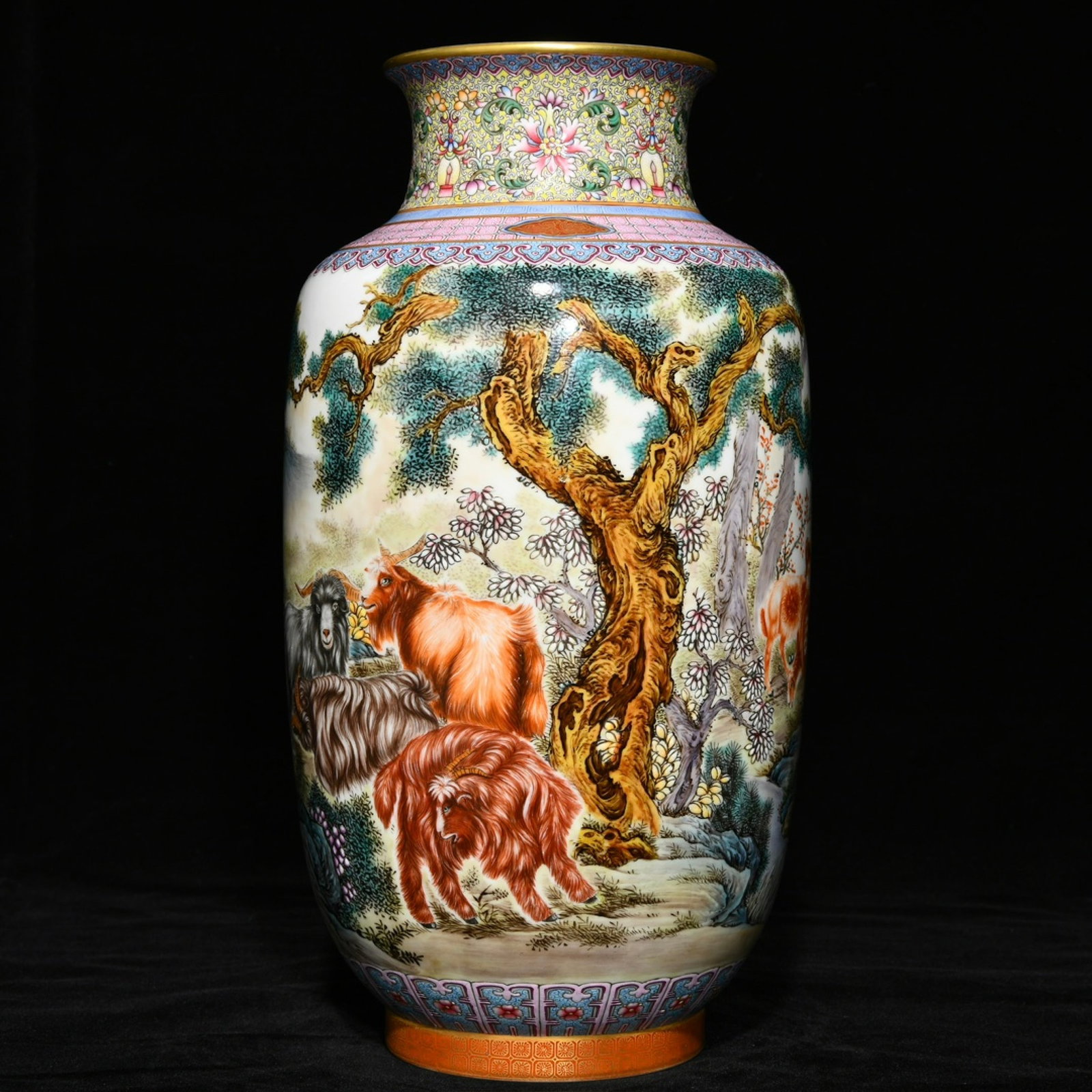 A Rare Famille-Rose Sheep Pattern Vase: A Rare Famille-Rose Sheep Pattern Vase,Qing Dynasty,China,Qianlong Six-character Mark,Size:12.2inx6.7in