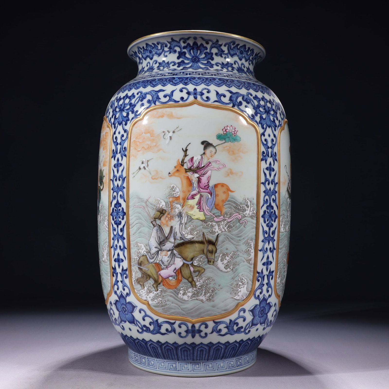 An Exquisite Blue and White Famille-Rose Painted Gold Character and Story Pattern Vase (1 of 10)