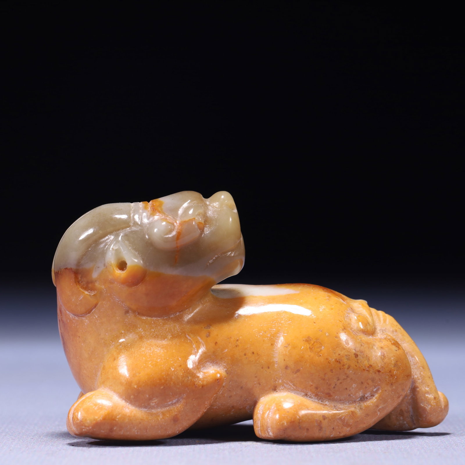 An Archaic Hongshan Culture Yellow Jade Beast Ornament: An Archaic Hongshan Culture Yellow Jade Beast Ornament,Ancient Time,China,Size:3inx1.6inx1.8in,Weight:151g