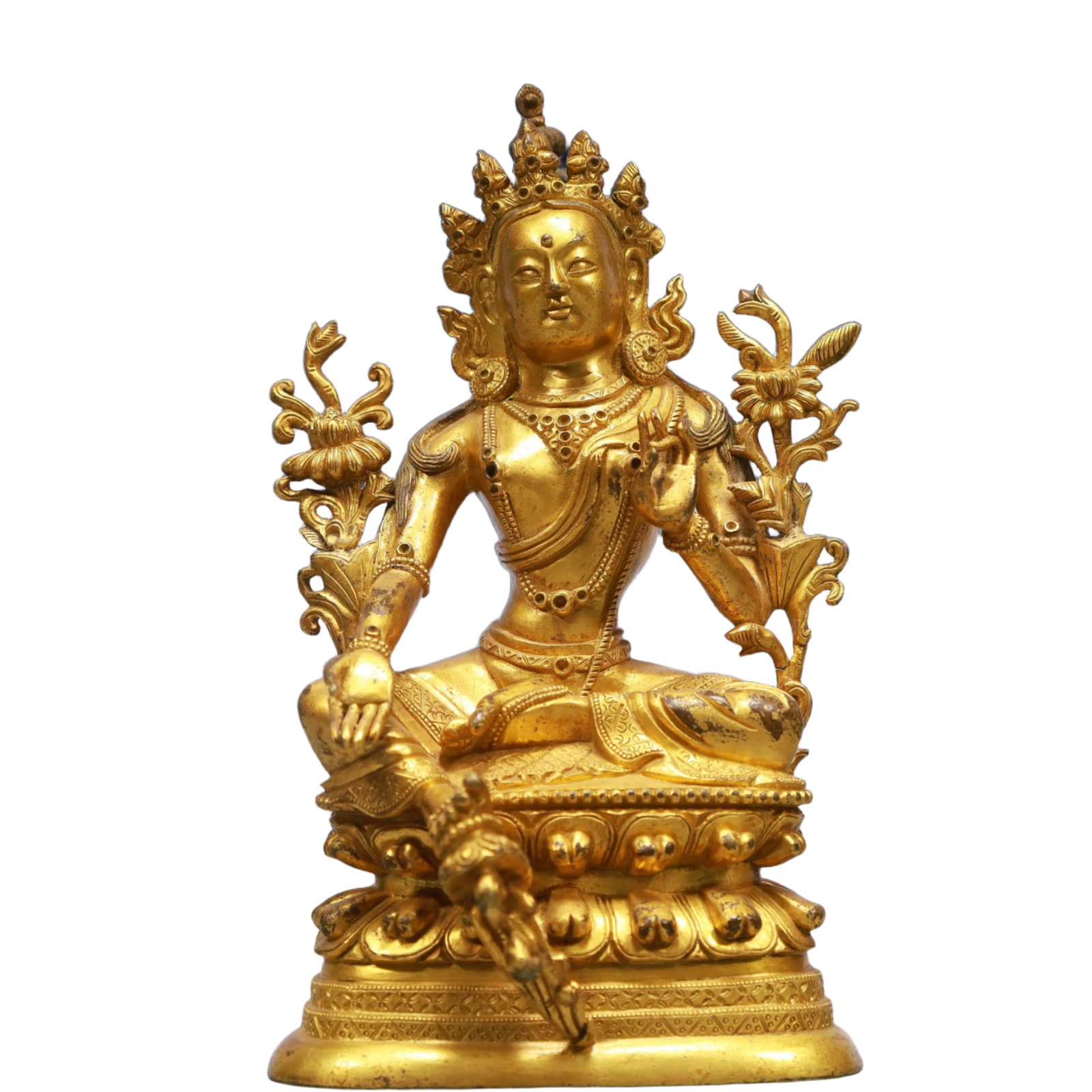 A Solemn Gilt Bronze Statue of Tara: A Solemn Gilt Bronze Statue of Tara,Qing Dynasty, China,Size:3.5inx2.8inx6.7in,Weight:1150g 铜鎏金度母像,中国清代