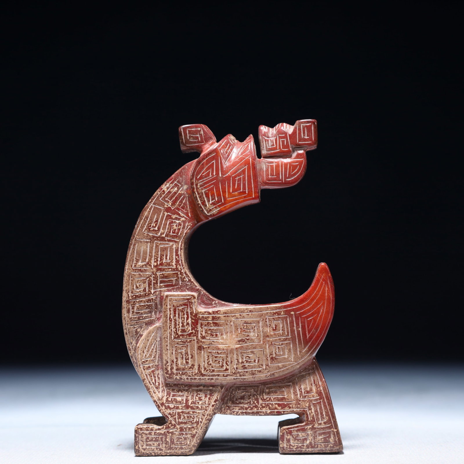 An Archaic Archaic Jade Beast Ornament: An Archaic Archaic Jade Beast Ornament,Ancient Time,China,Size:2.4inx1.2inx3.9in,Weight:250g 高古玉兽摆件,中国远古时期