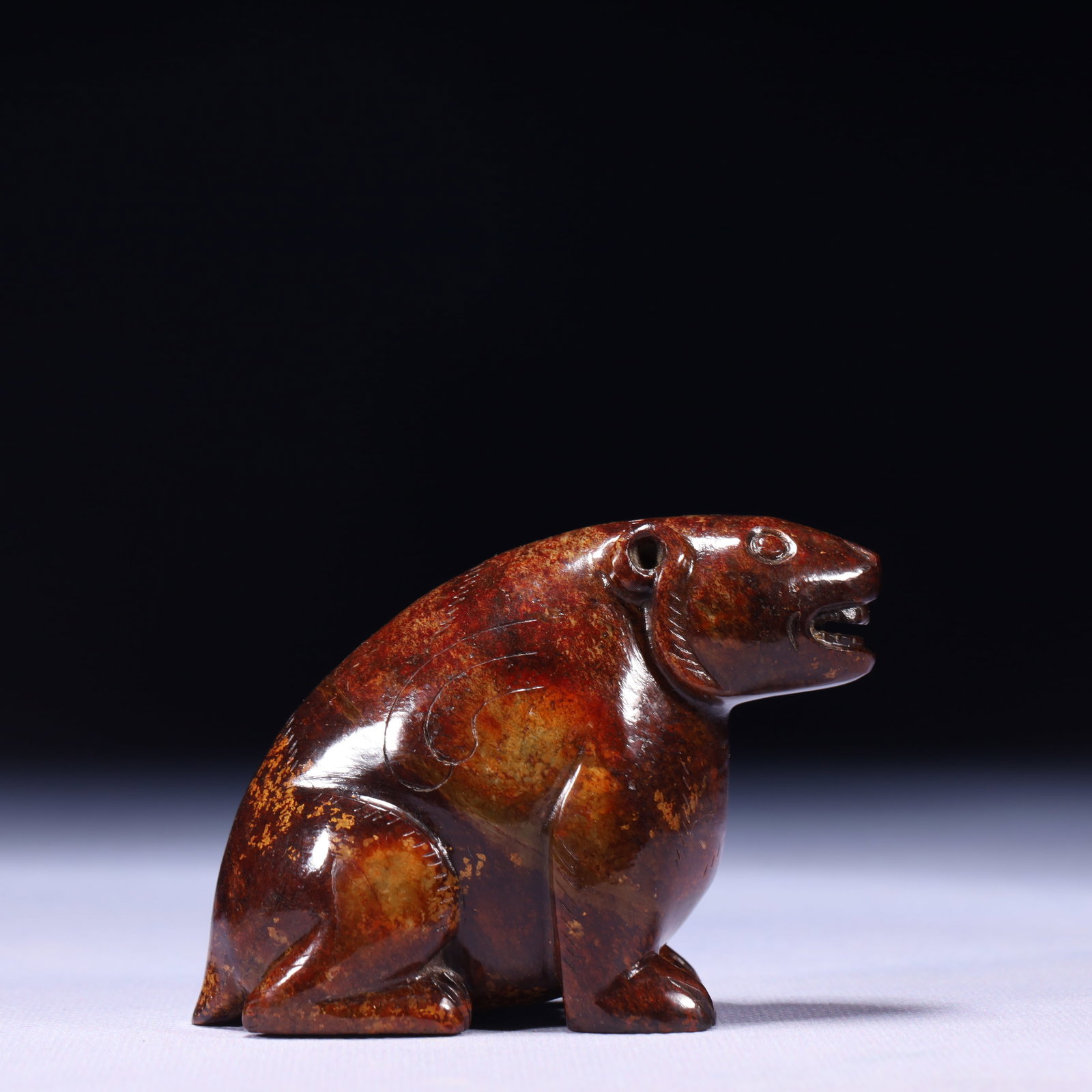 An Exquisite Archaic Jade Bear Ornament: An Exquisite Archaic Jade Bear Ornament,Ancient Time,China,Size:3.5inx1.6inx2.6in,Weight:363g 高古玉熊摆件,中国远古时期