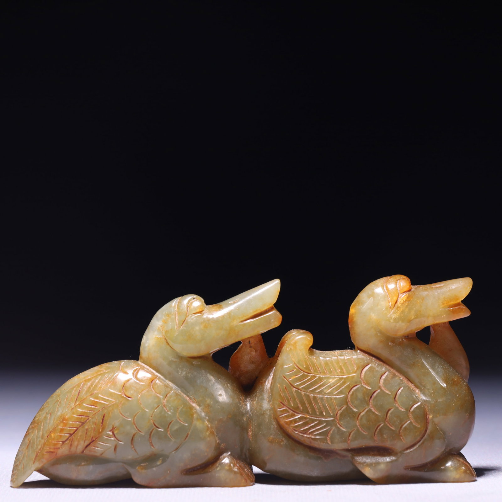 An Exquisite Green Jade Duck Ornament: An Exquisite Green Jade Duck Ornament,Qing Dynasty,China,Size:4.9inx1inx2.2in,Weight:248g 青玉鸭摆件,中国清代