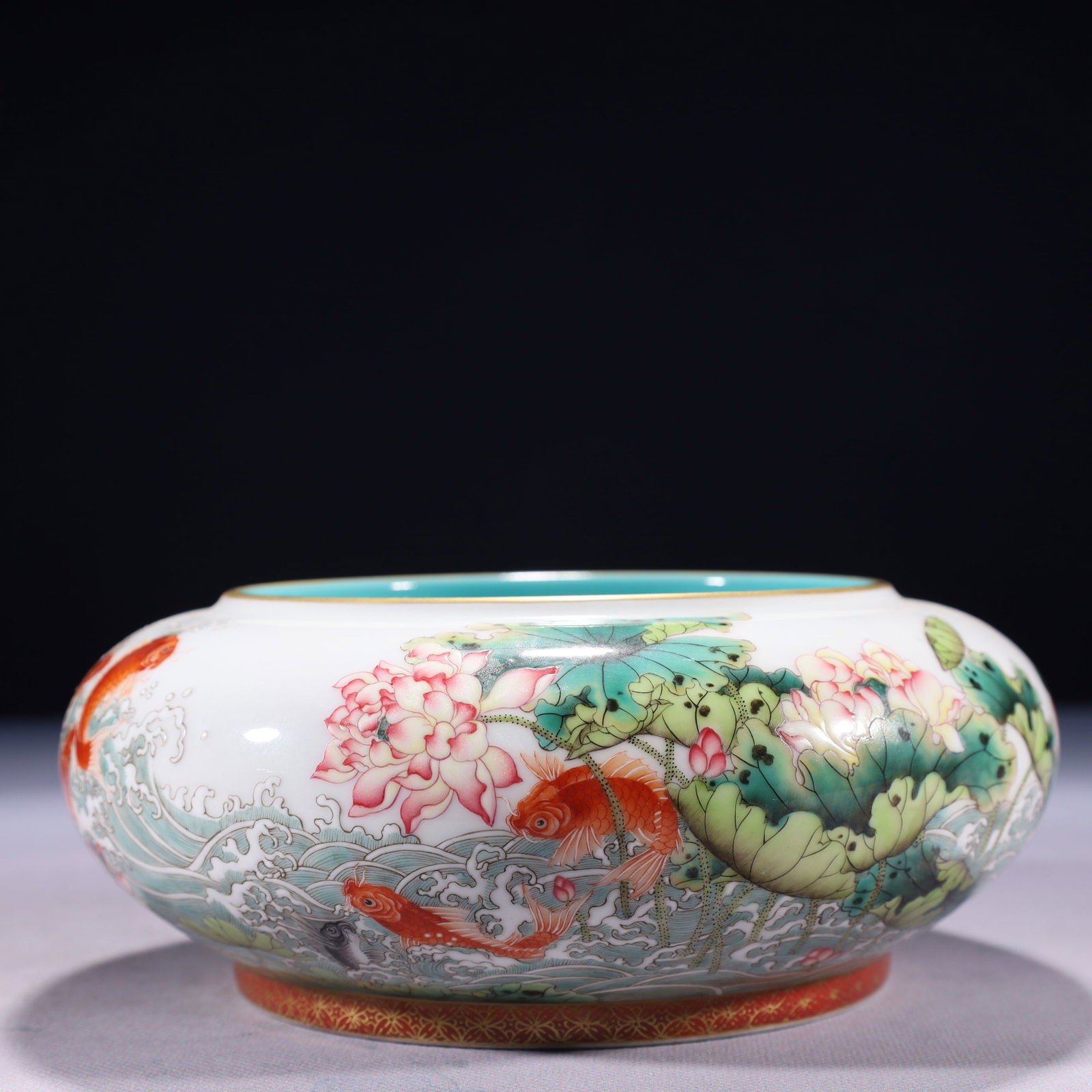 An Exquisite Famille-Rose Painted Gold Flower and Fish Pattern Brush Washer (1 of 9)