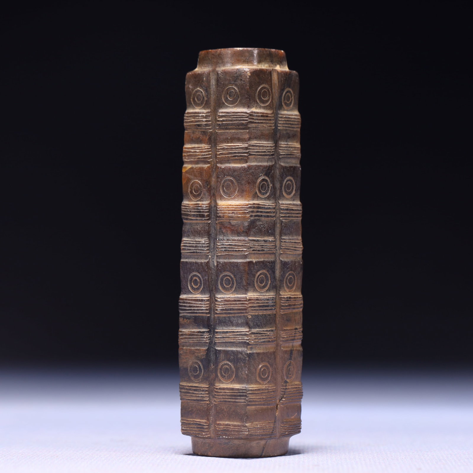 An Archaic Hongshan Culture Yellow Jade Beast-Face Pattern Ornament: An Archaic Hongshan Culture Yellow Jade Beast-Face Pattern Ornament,Ancient Time,China,Size:0.8inx3.9in,Weight:121g 红山文化黄玉兽面纹摆