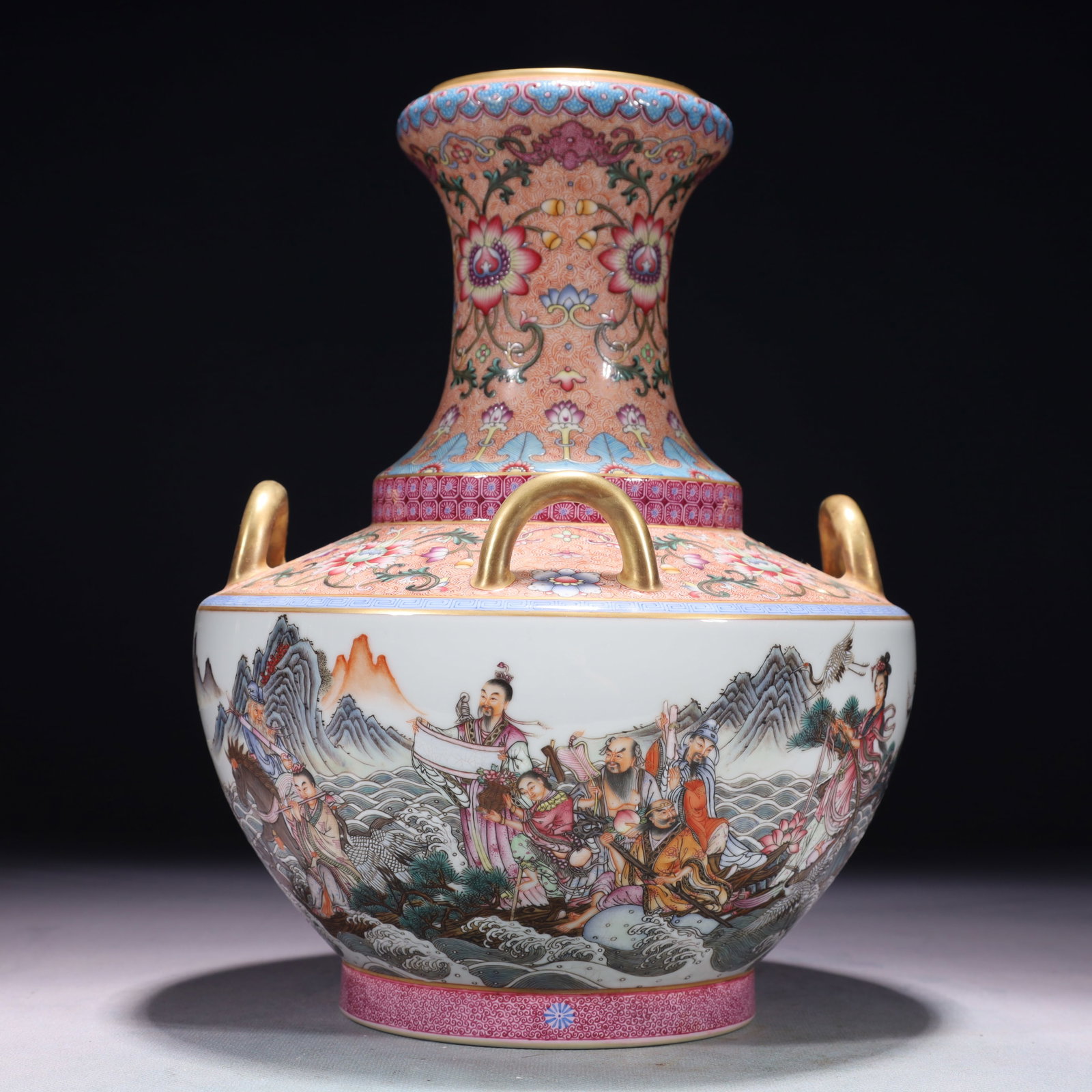 An Exquisite Enamel Painted Gold Character and Story Pattern Vase: An Exquisite Enamel Painted Gold Character and Story Pattern Vase,Qing Dynasty,China,Qianlong Six-character Mark,Size:8.3inx11in,Weight:2550g