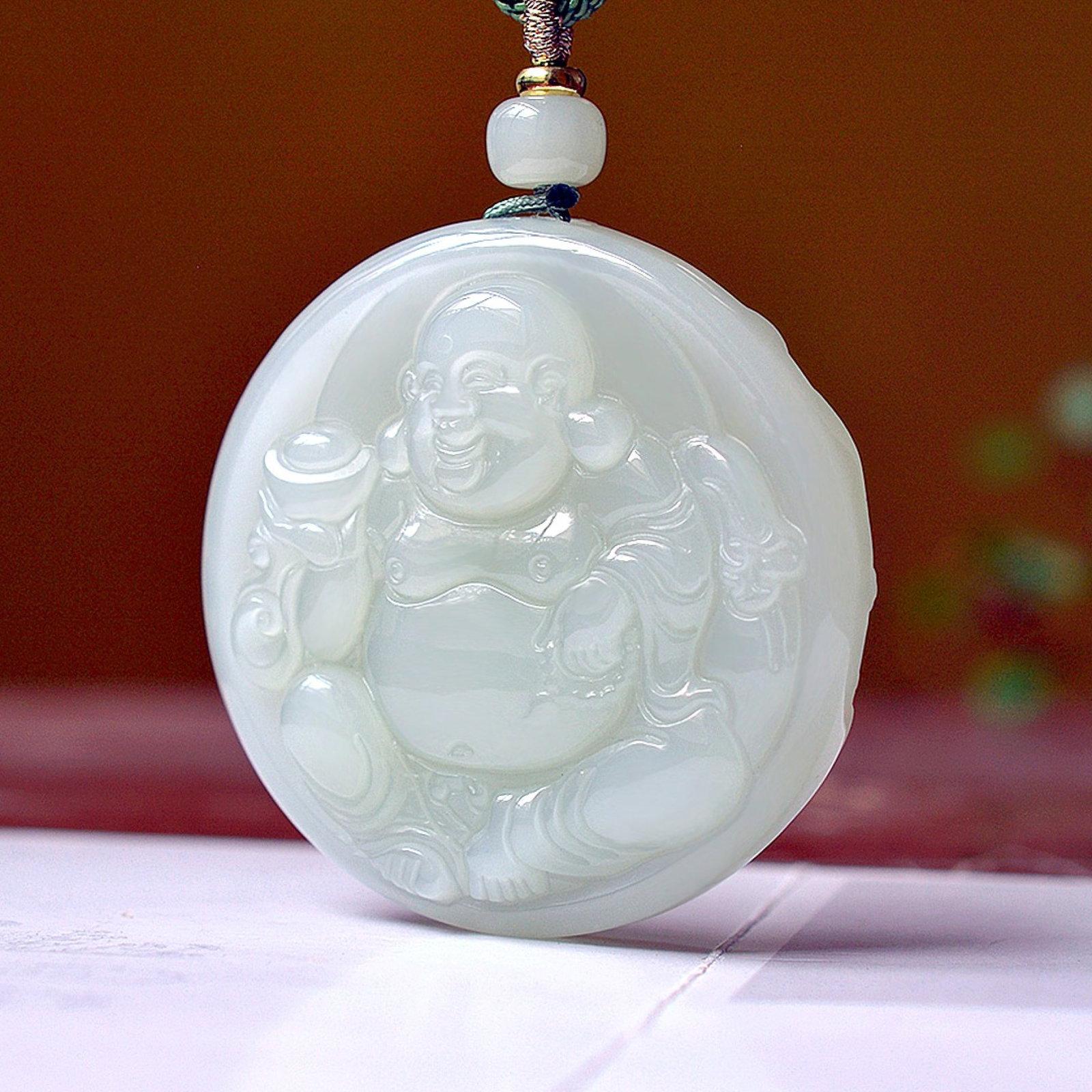 An Exquisite White Jade Statue of Maitreya Buddha Pendant (1 of 4)