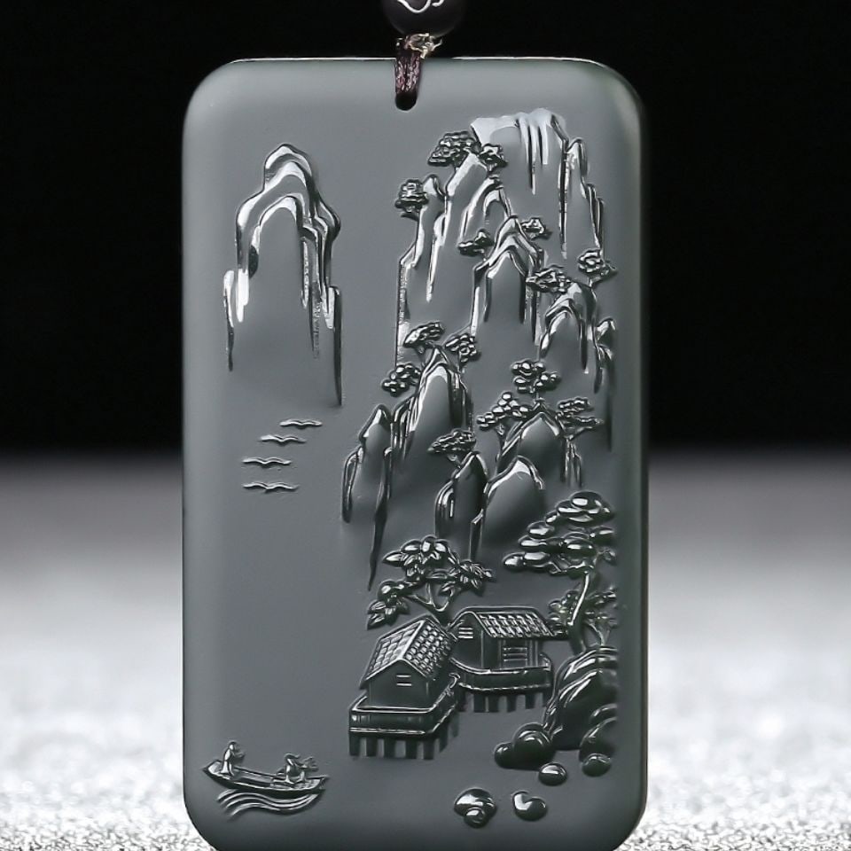 An Exquisite Cyan jade Landscape and Figure Pattern Pendant: An Exquisite Cyan jade Landscape and Figure Pattern Pendant ?????????