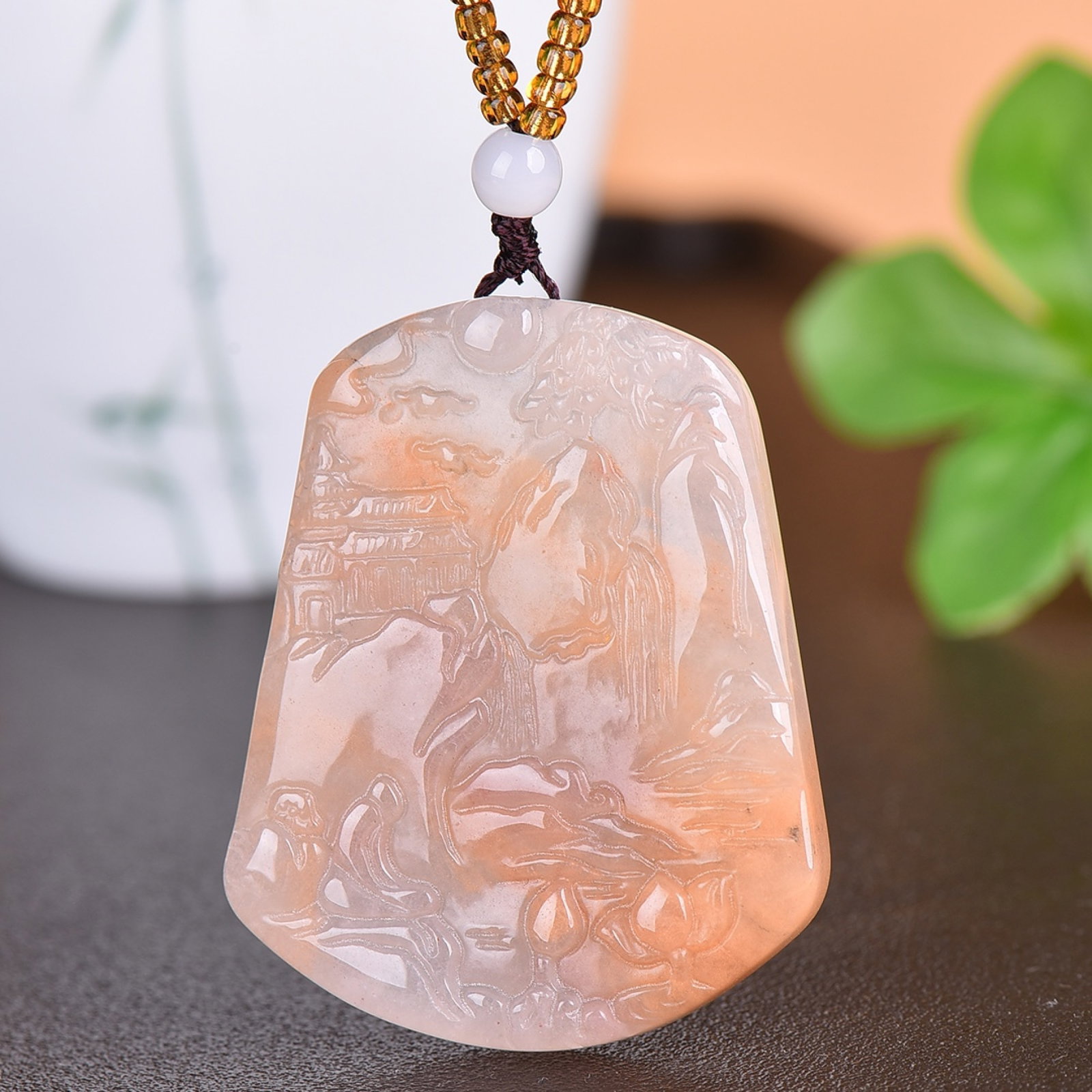 An Exquisite Jadeite Landscape Pattern Pendant: An Exquisite Jadeite Landscape Pattern Pendant,Size:1.7inx2in 翡翠山水纹挂件