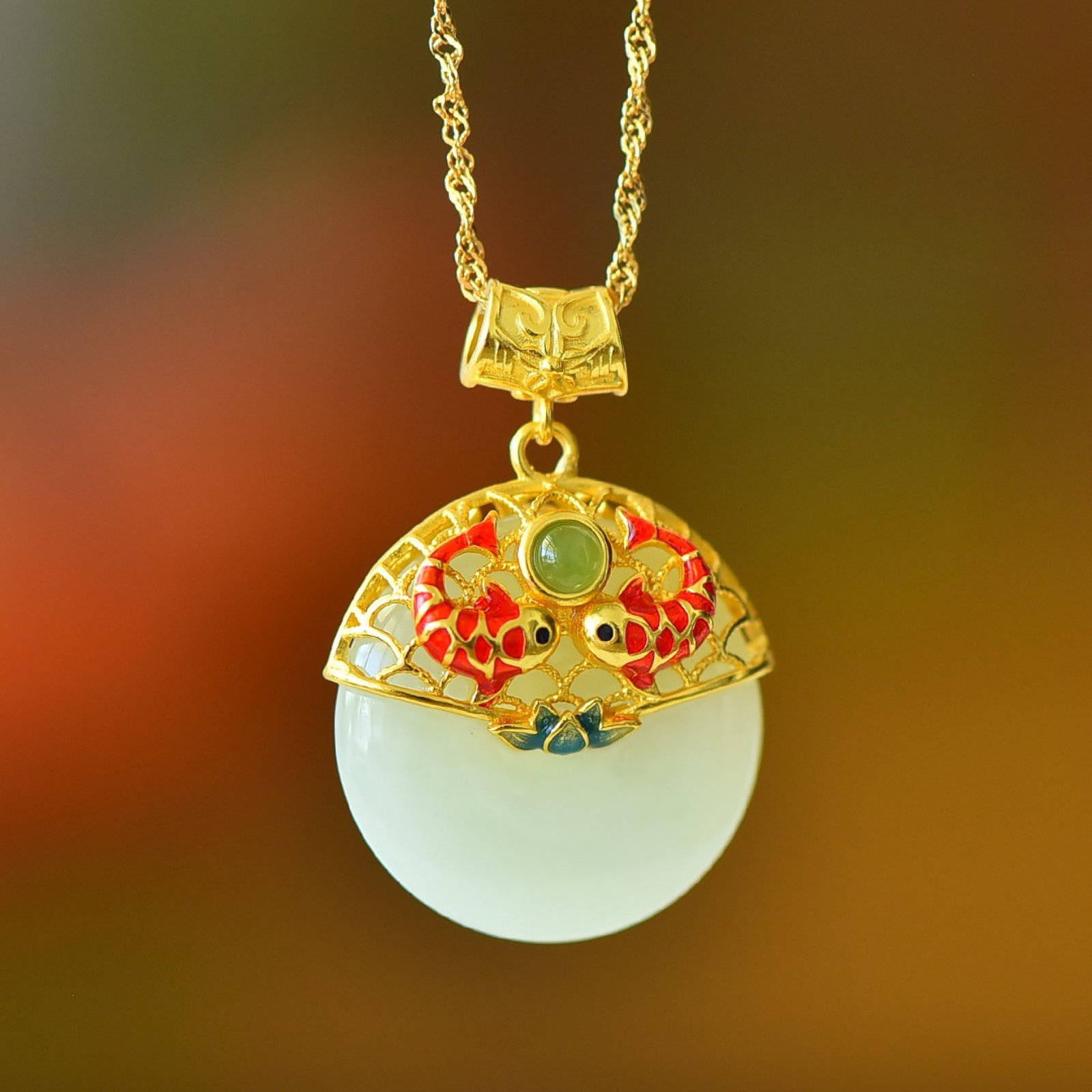 An Exquisite Sterling Silver-Gold Plated Inlaid White Jade Enamel Pendant: An Exquisite Sterling Silver-Gold Plated Inlaid White Jade Enamel Pendant ???????????