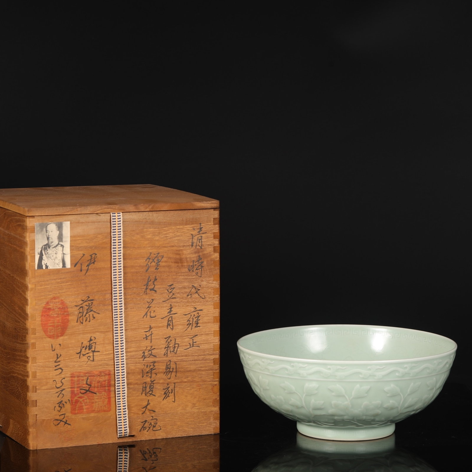 An Exquisite Celadon Glazed Lotus Pattern Bowl: An Exquisite Celadon Glazed Lotus Pattern Bowl,Qing Dynasty,China,Yongzheng Six-character Mark,Size:4.3inx10.2in