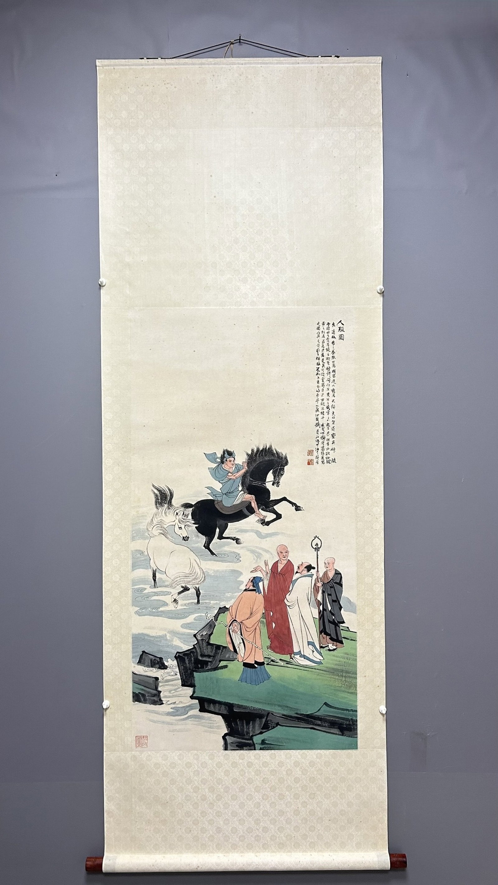 A Chinese Vertical Scroll Ink Painting of Character and Story on Paper: A Chinese Vertical Scroll Ink Painting of Character and Story on Paper,Liu Danzhai,Size:47.2inx24in