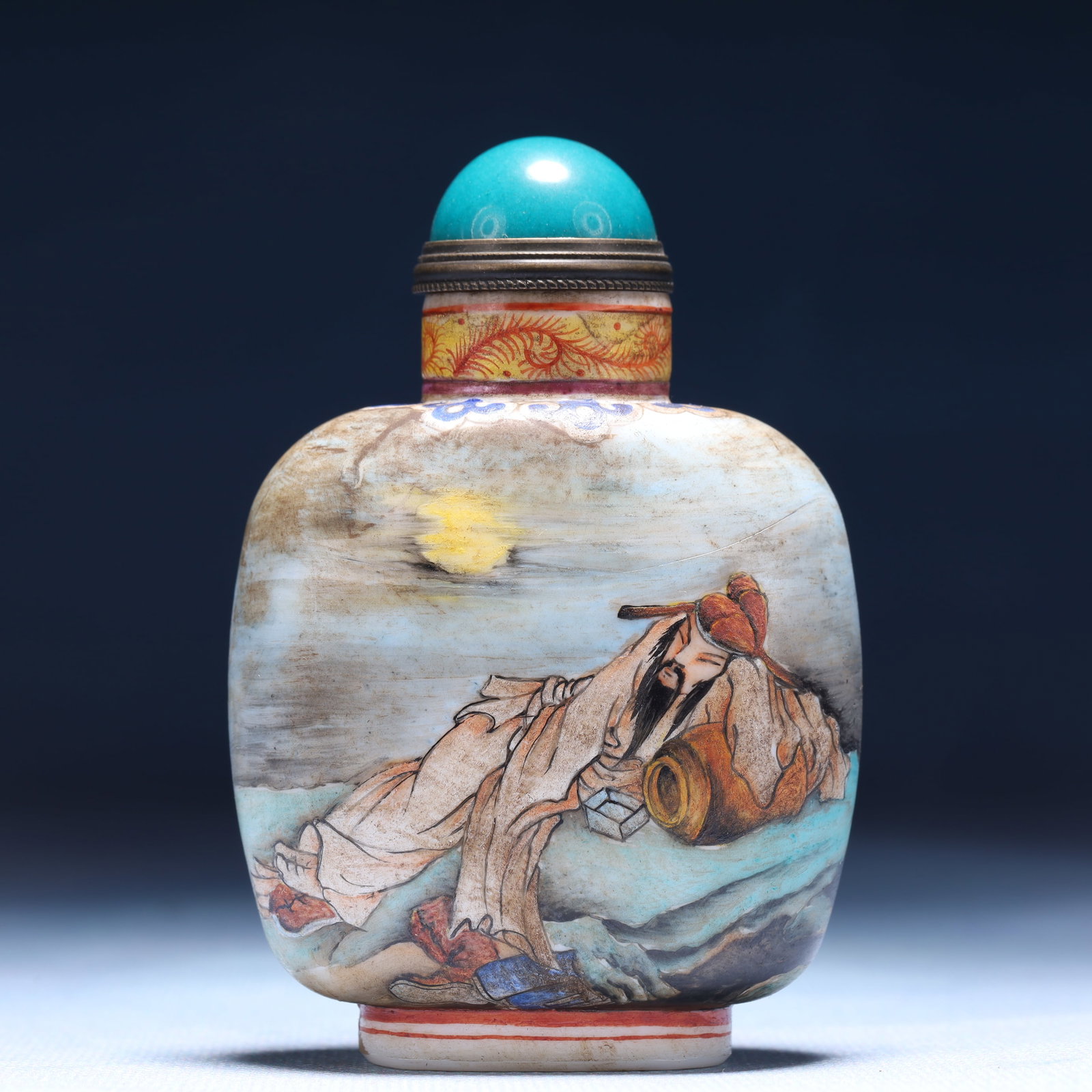 An Exquisite Glass Character and Story Pattern Snuff Bottle,with poem