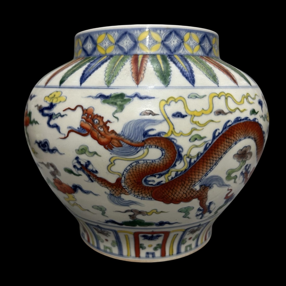 An Exquisite Doucai Blue and White Auspicious Cloud,Dragon and Phoenix Pattern Jar (1 of 7)
