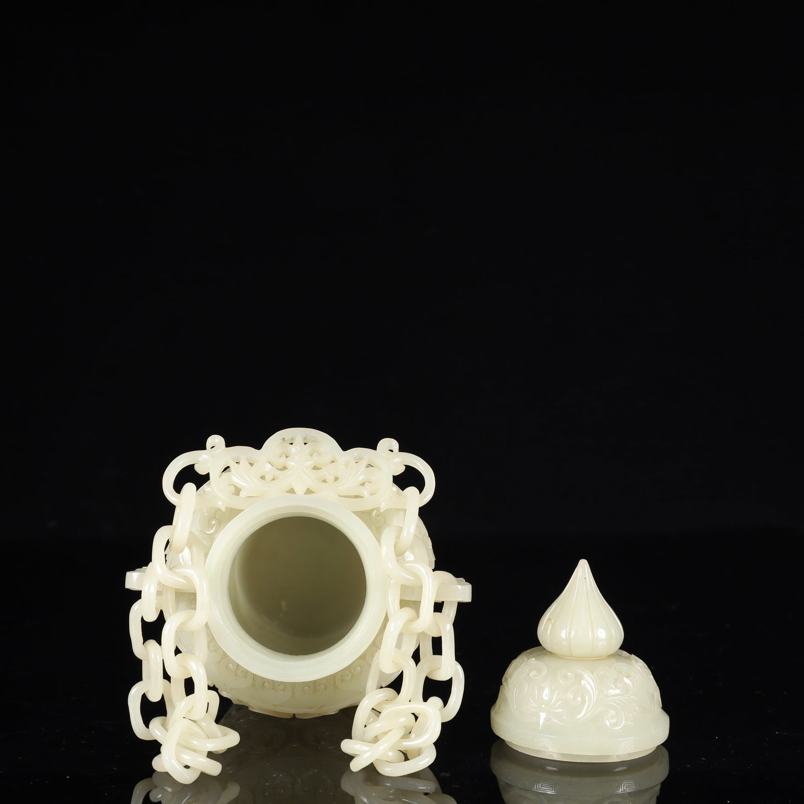 A Huge White Jade Flower Pattern Bottle,With Base - 10