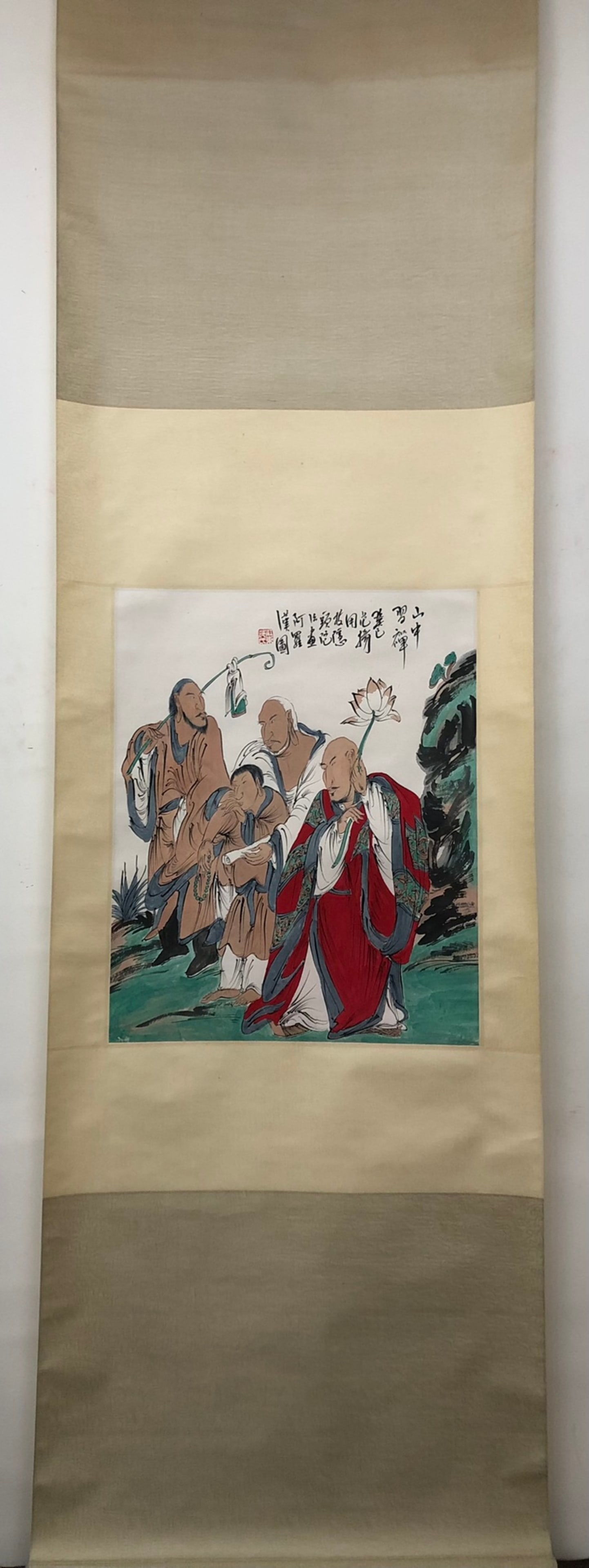 A Chinese Vertical Scroll Ink Painting of Character and Story on Paper: A Chinese Vertical Scroll Ink Painting of Character and Story on Paper,Fan Yang,Size:21.3inx17.3in