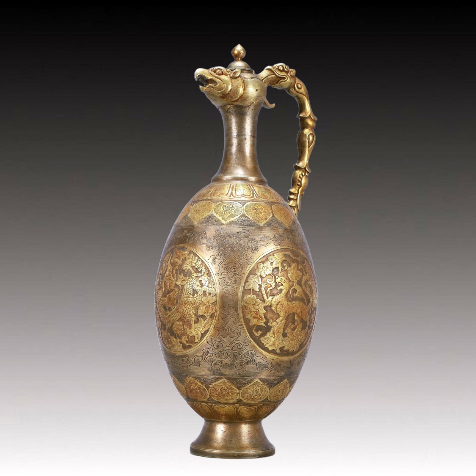 A Huge Gilt Silver Auspicious Beast Pattern Ewer - 7