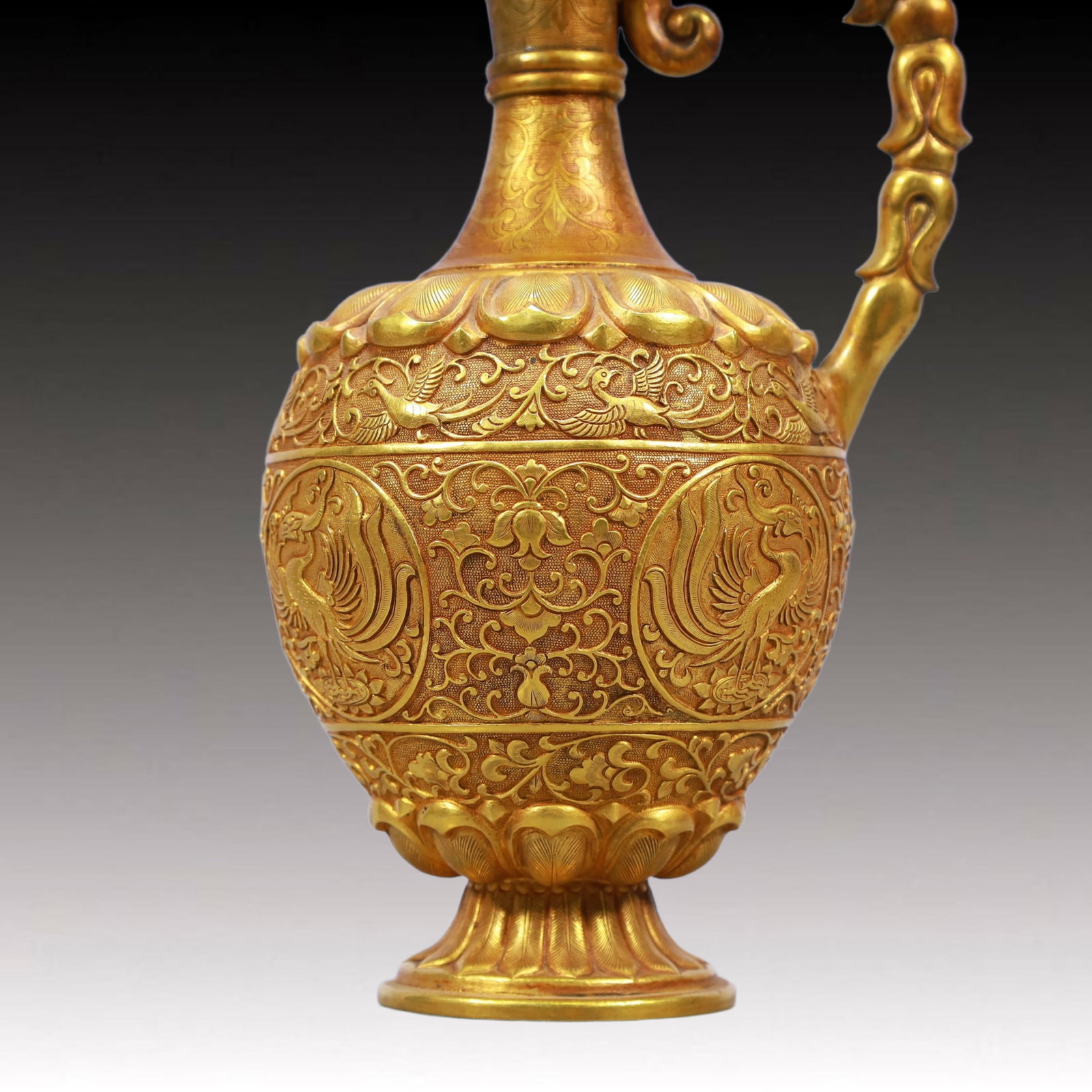 A Rare Gilt Bronze Lotus and Phoenix Pattern Ewer - 3