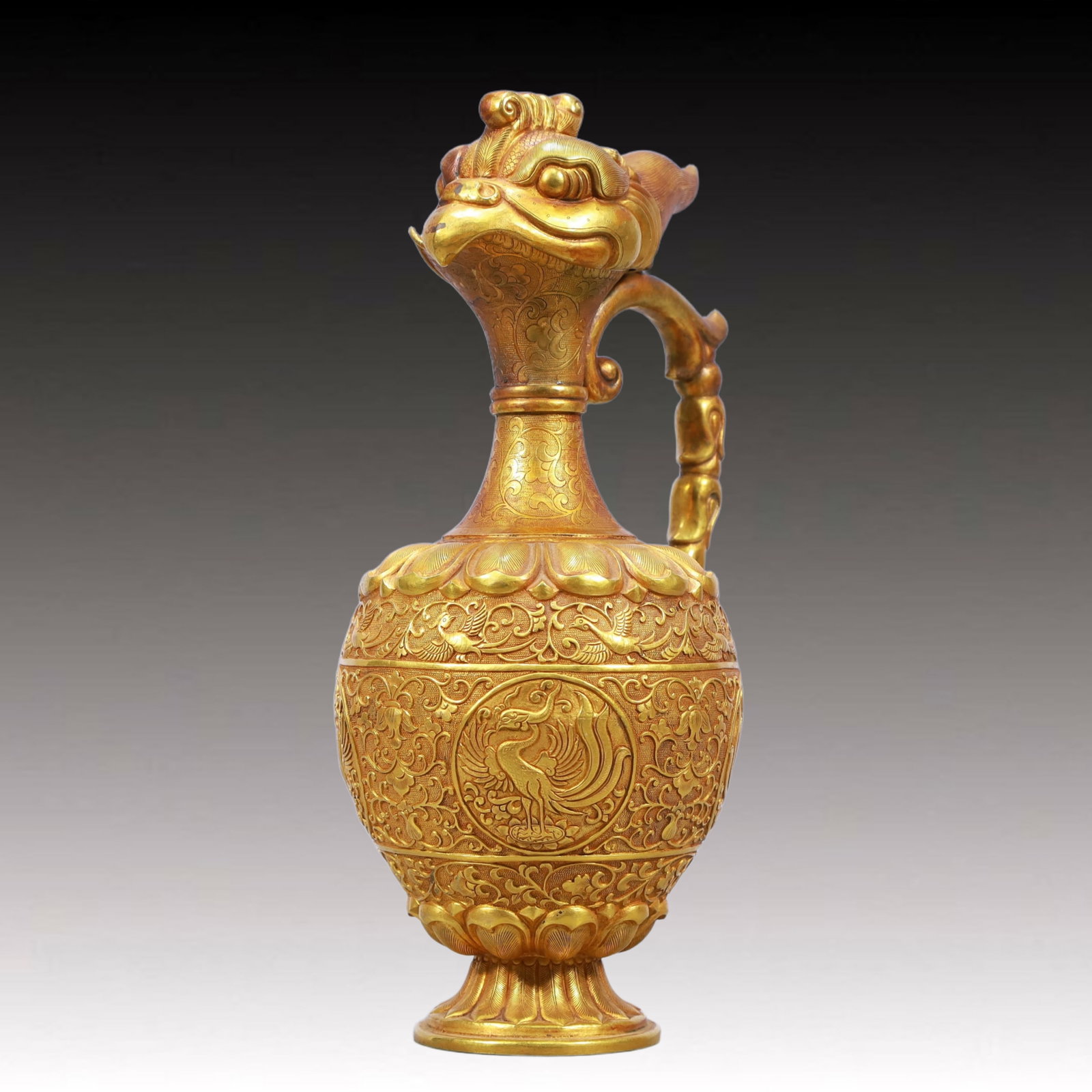 A Rare Gilt Bronze Lotus and Phoenix Pattern Ewer - 4