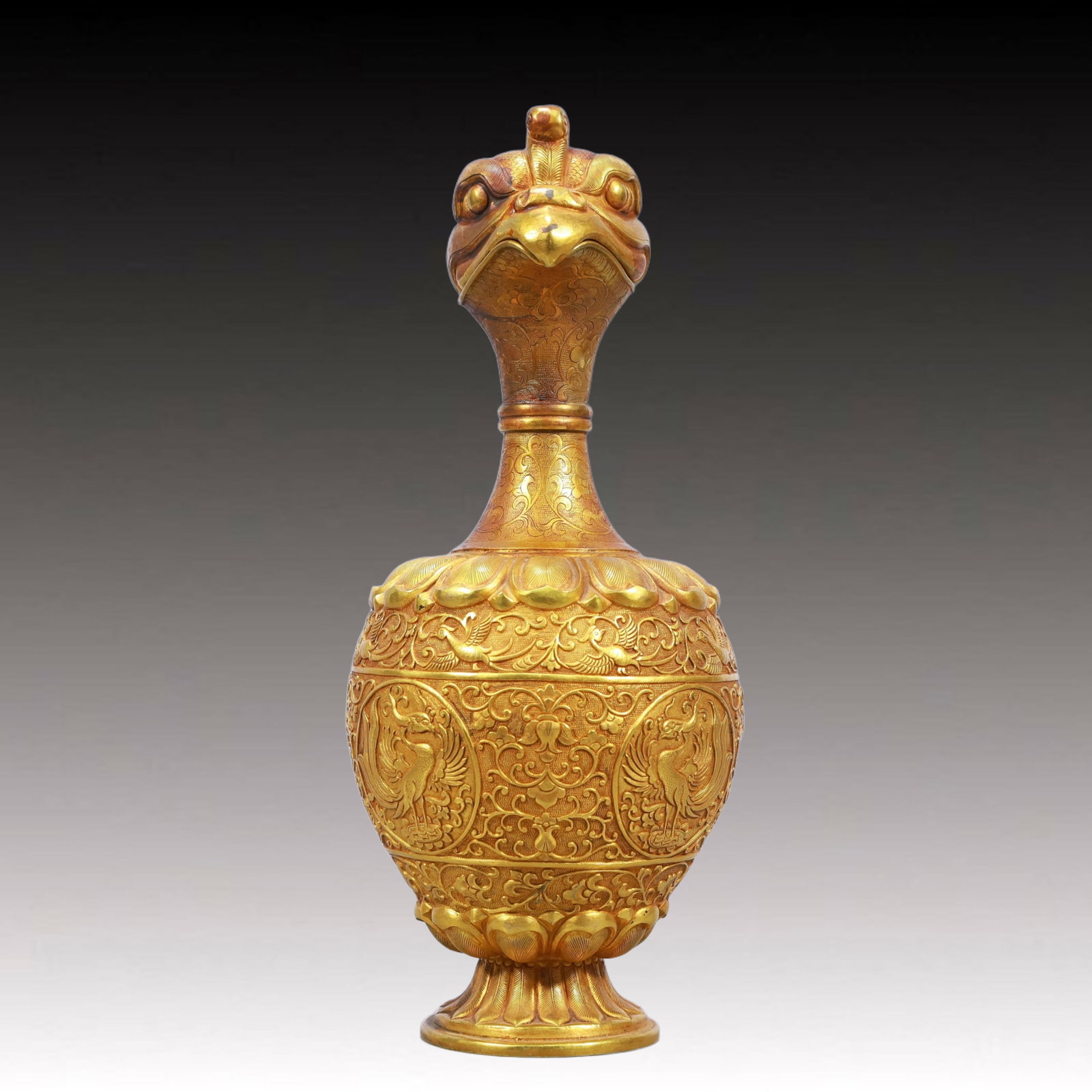 A Rare Gilt Bronze Lotus and Phoenix Pattern Ewer - 5