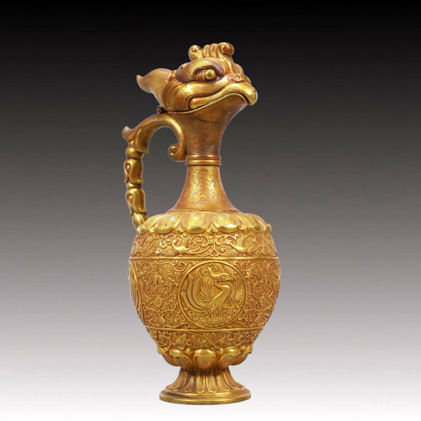 A Rare Gilt Bronze Lotus and Phoenix Pattern Ewer - 6